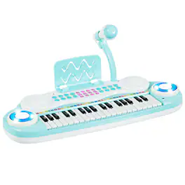 Gymax - 37 Keys Kids Toy Electronic Organ Portable Piano Keyboard w/ Microphone - Blue + White