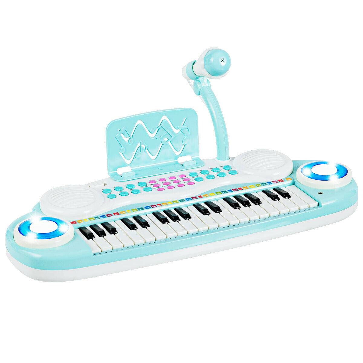 Front. Gymax - Gymax 37 Keys Kids Toy Electronic Organ Portable Piano Keyboard w/ Microphone - Blue + White.