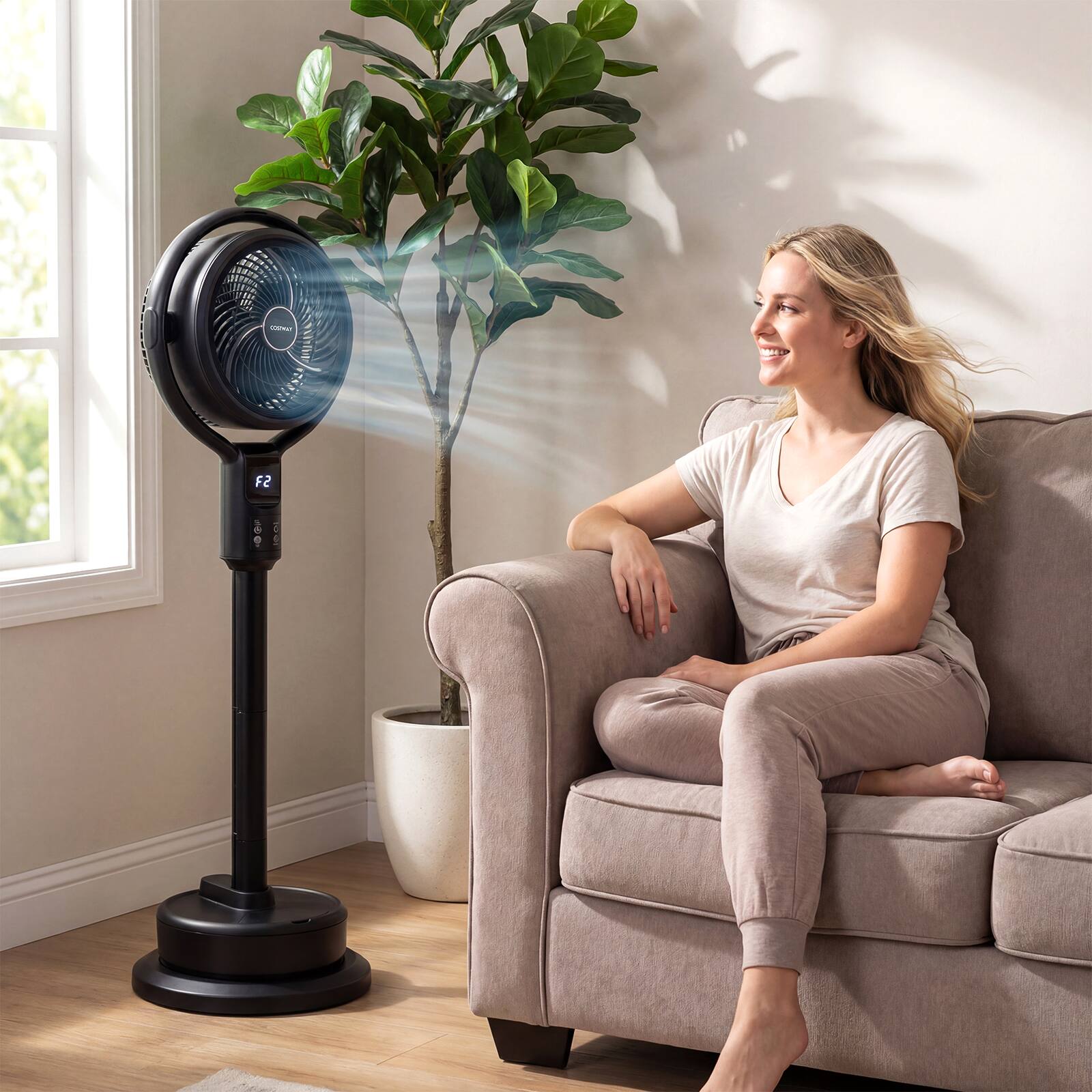Alt View 3. Costway - Costway Misting Pedestal Fan, Air Circulator with 90° Auto Oscillation, Floor Standing Fan - Black.