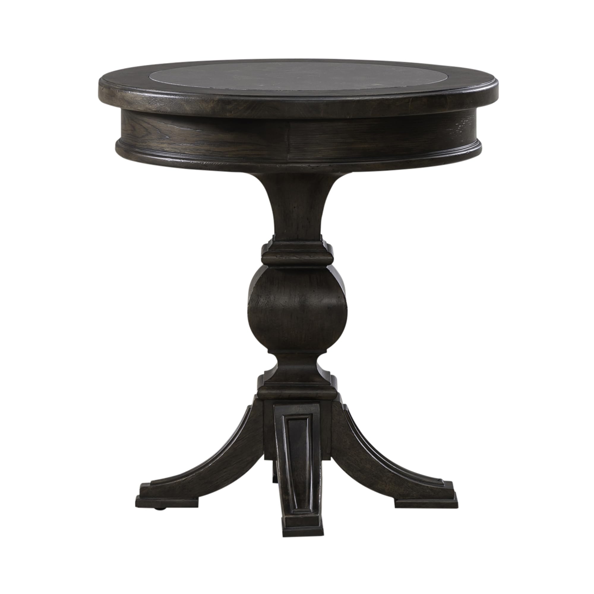 Left. Liberty Furniture Industries - Round Pedestal Chairside Table Traditional - Saddle Brown Oak Wood - Saddle Brown.