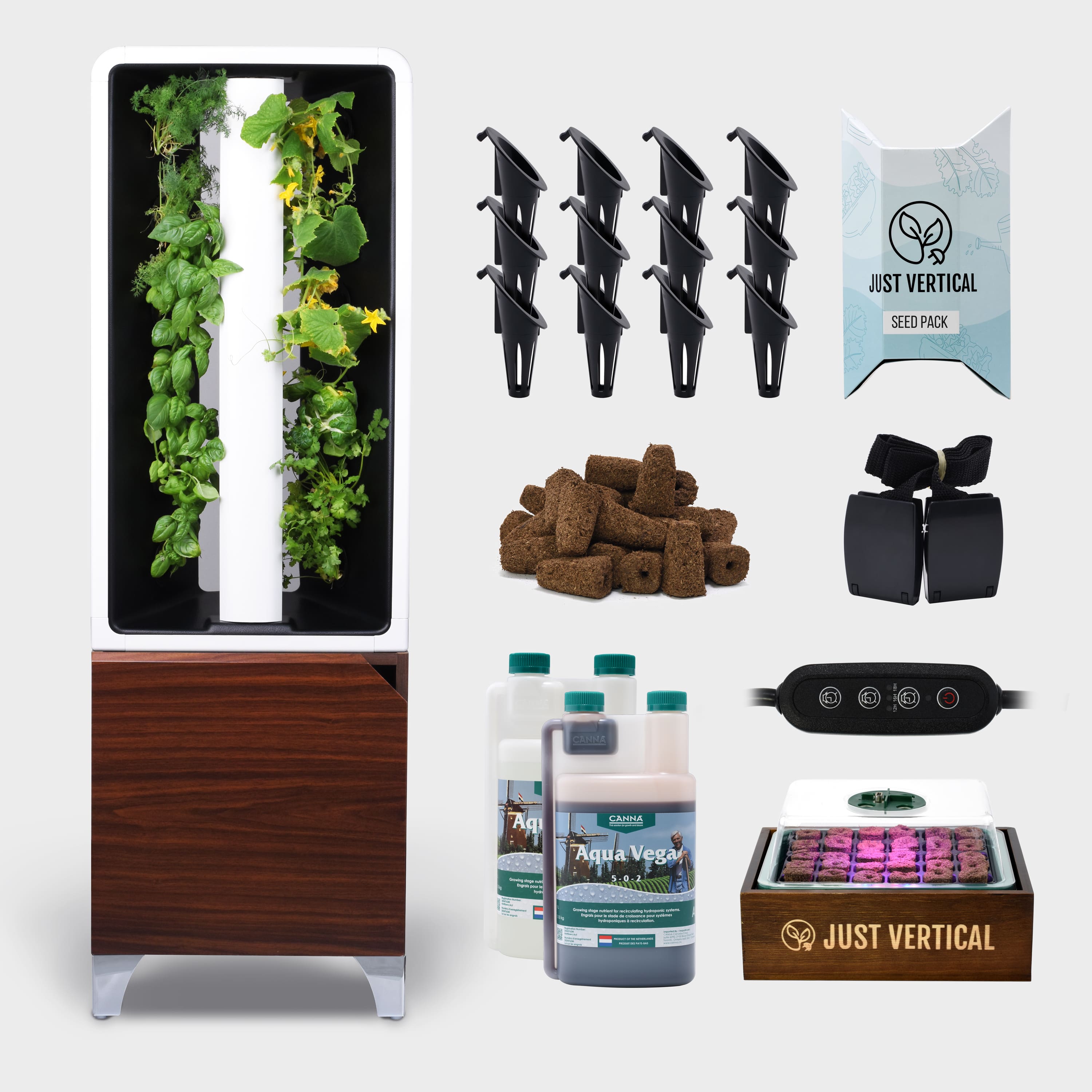 Just Vertical - EVE Tower Garden | Hydroponic Growing System | Grow Fresh Herbs & Vegetables Year-Round | Fully Assembled - Walnut