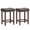 Front. Costway - 24" Upholstered Bar Stools Set of 2 with Footrests Rubberwood Frame Saddle-shaped - Gray.