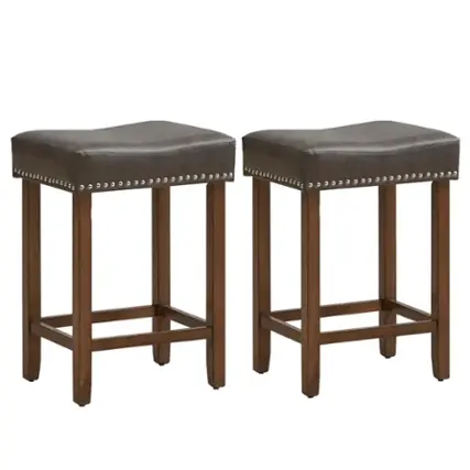 Front. Costway - 24" Upholstered Bar Stools Set of 2 with Footrests Rubberwood Frame Saddle-shaped - Gray.