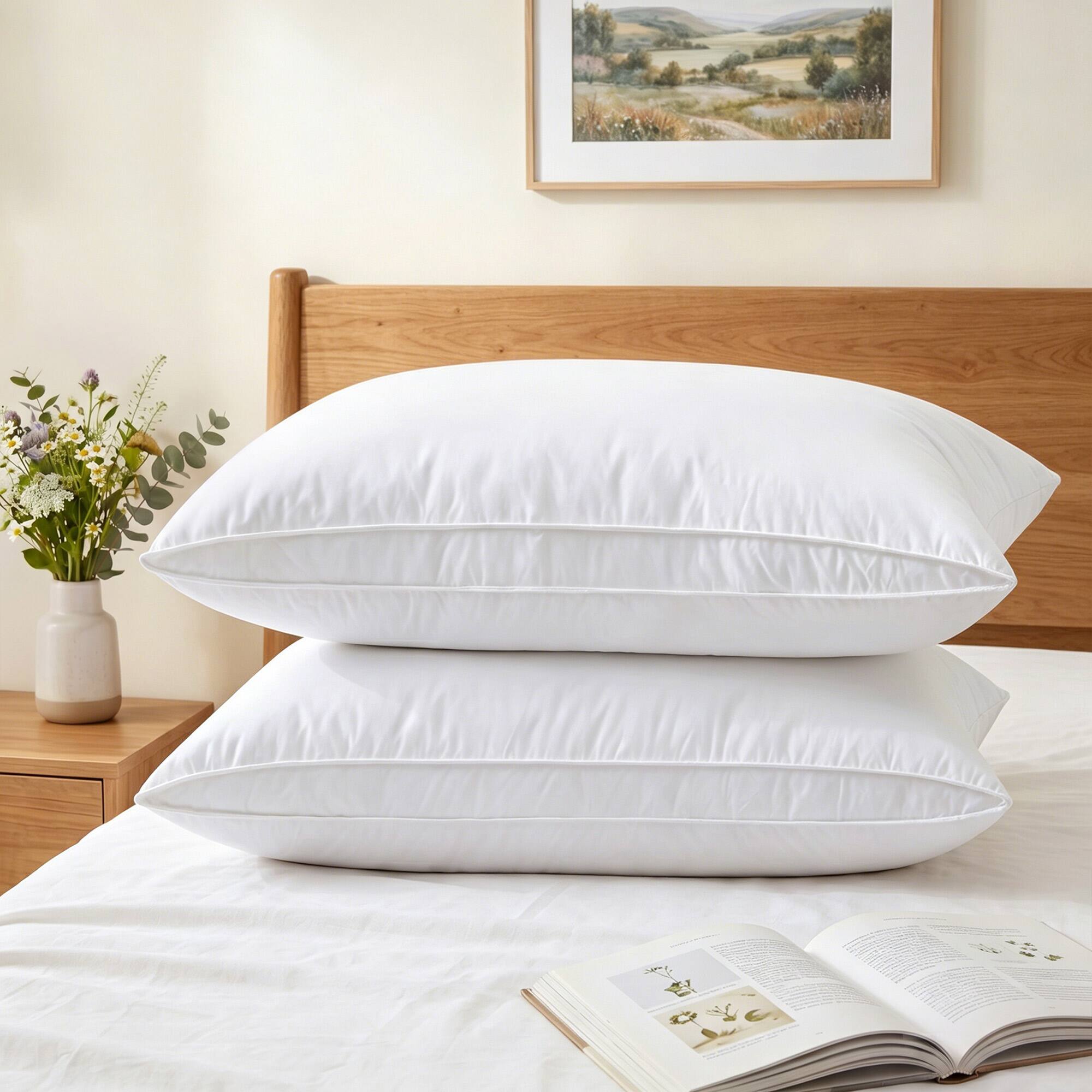Angle. Peace Nest - Peace Nest Cotton Cover Goose Feather Pillows for Side & Back Sleepers Set of 2, Oval Gusseted, Queen - Oval Gusseted.