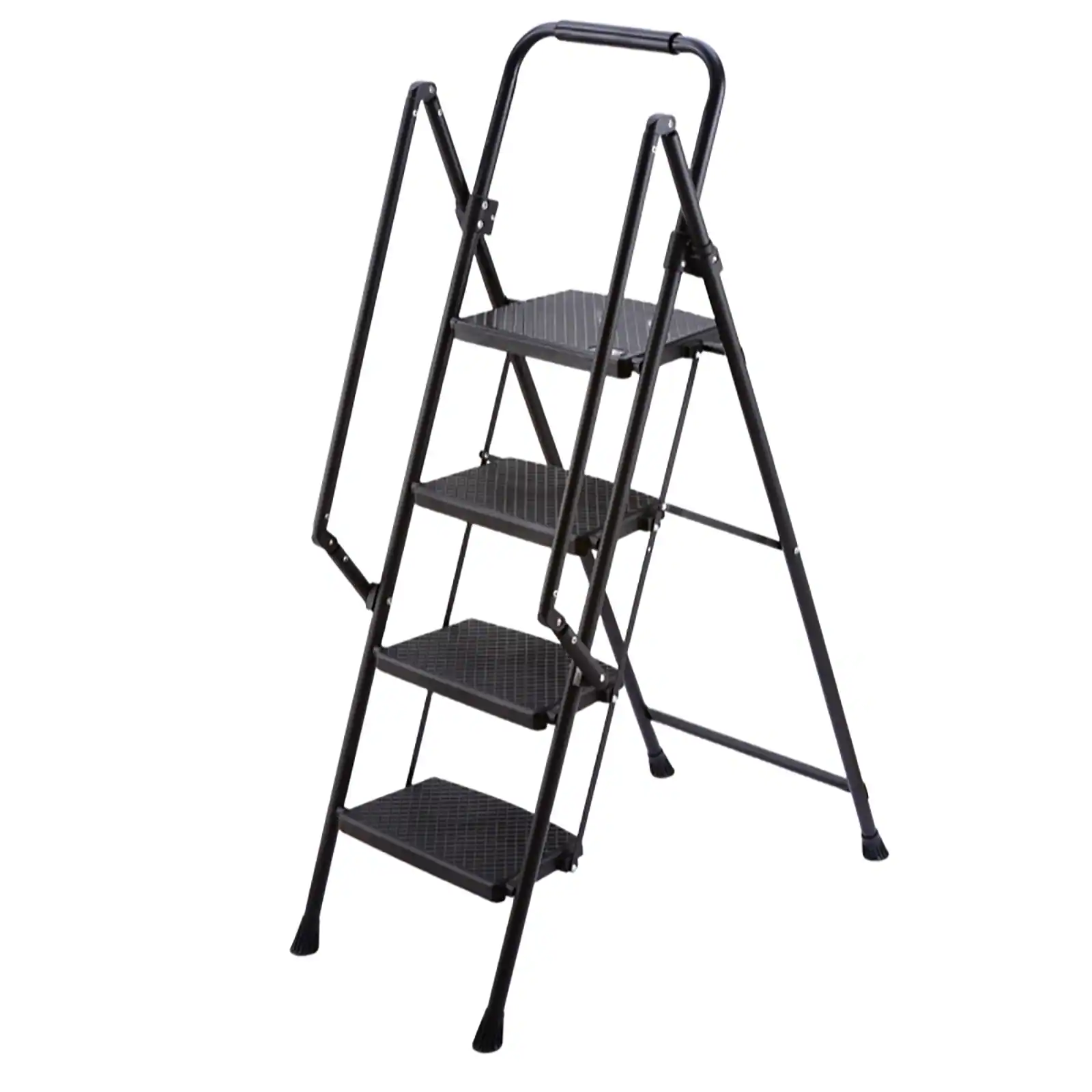 Chateau Abodes - Folding Ladder with Handle, Rubber Feet Capacity 500lbs, Tall Ladders for Home High Ceilings - Black-4 Step