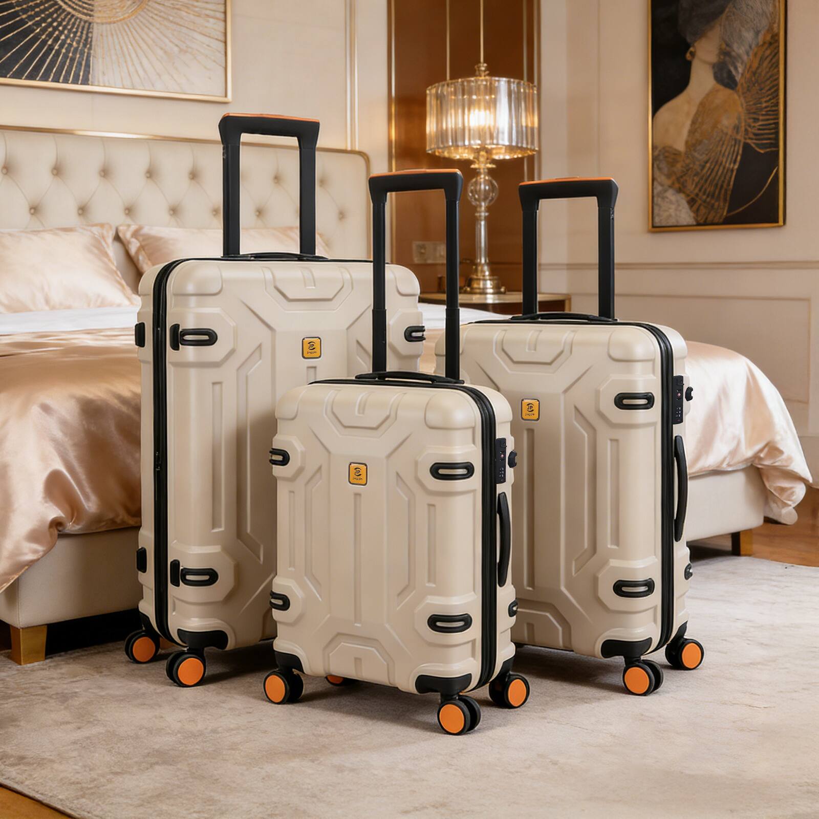 Alt View 2. Oumilen - 3 Piece Beige Luggage Set – 20" + 26" + 30" ABS Hardshell Suitcases, Spinner Wheels with TSA Lock - Beige.