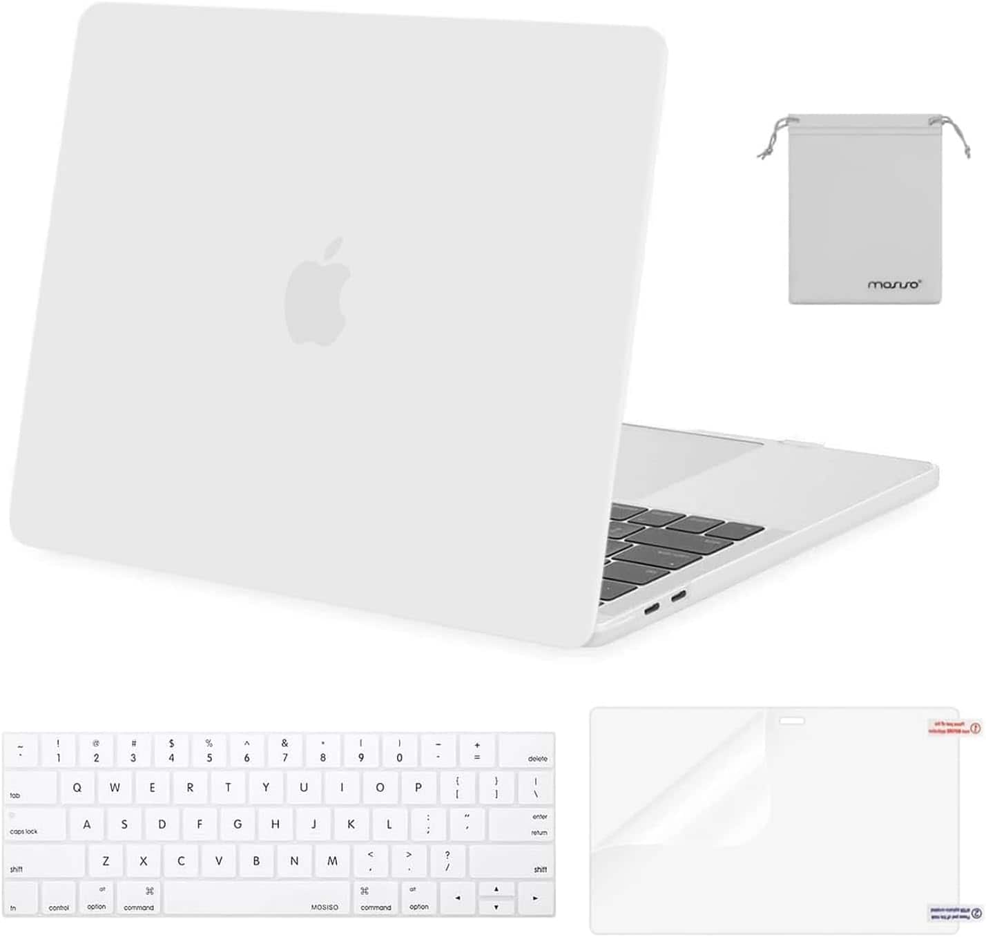 mosiso - MacBook Pro 13" hard shell case with keyboard skins, screen protector and storage bag - White