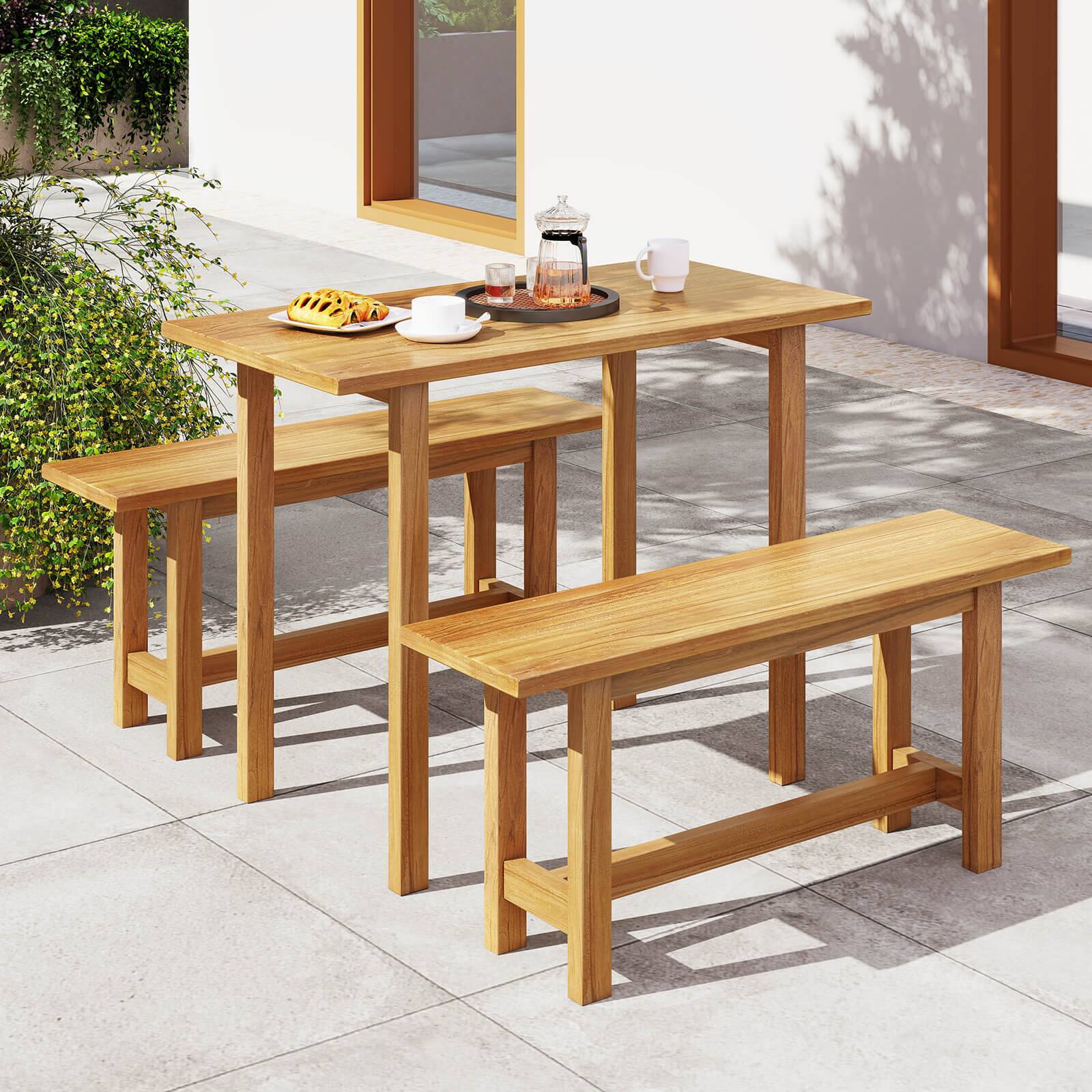 Alt View 4. Costway - Costway 2 PCS Outdoor Teak Wood Bench 2-Person Loveseat Seating for Porch Patio Backyard - Natural.