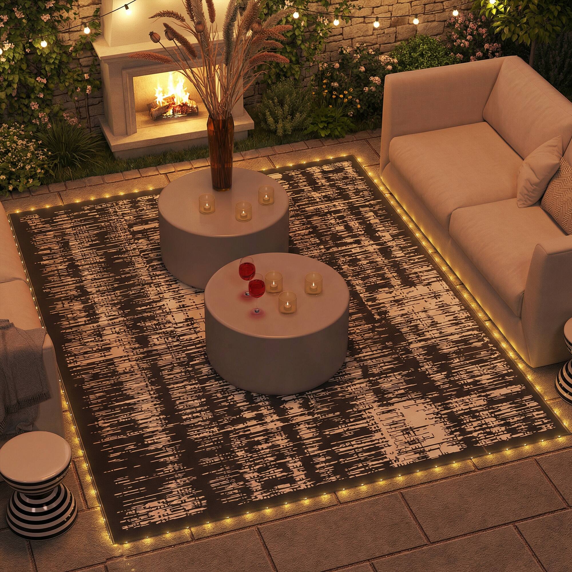 Alt View 8. Outsunny - Outdoor Rug Carpet with LED Lights, Carry Bag & Ground Stakes for Backyard, Deck, Picnic, Beach - Dark Gray.