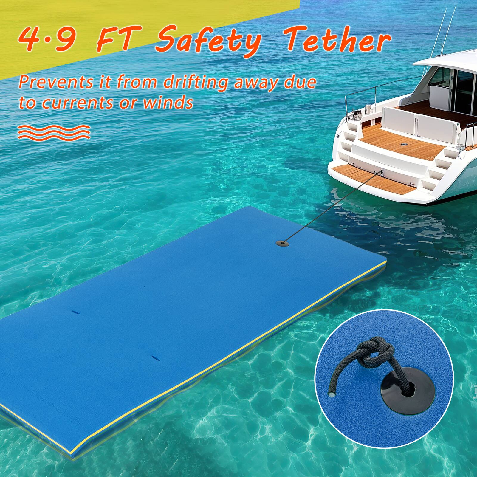 4.9 FT Safety Tether

Prevents it from drifting away due to currents or winds