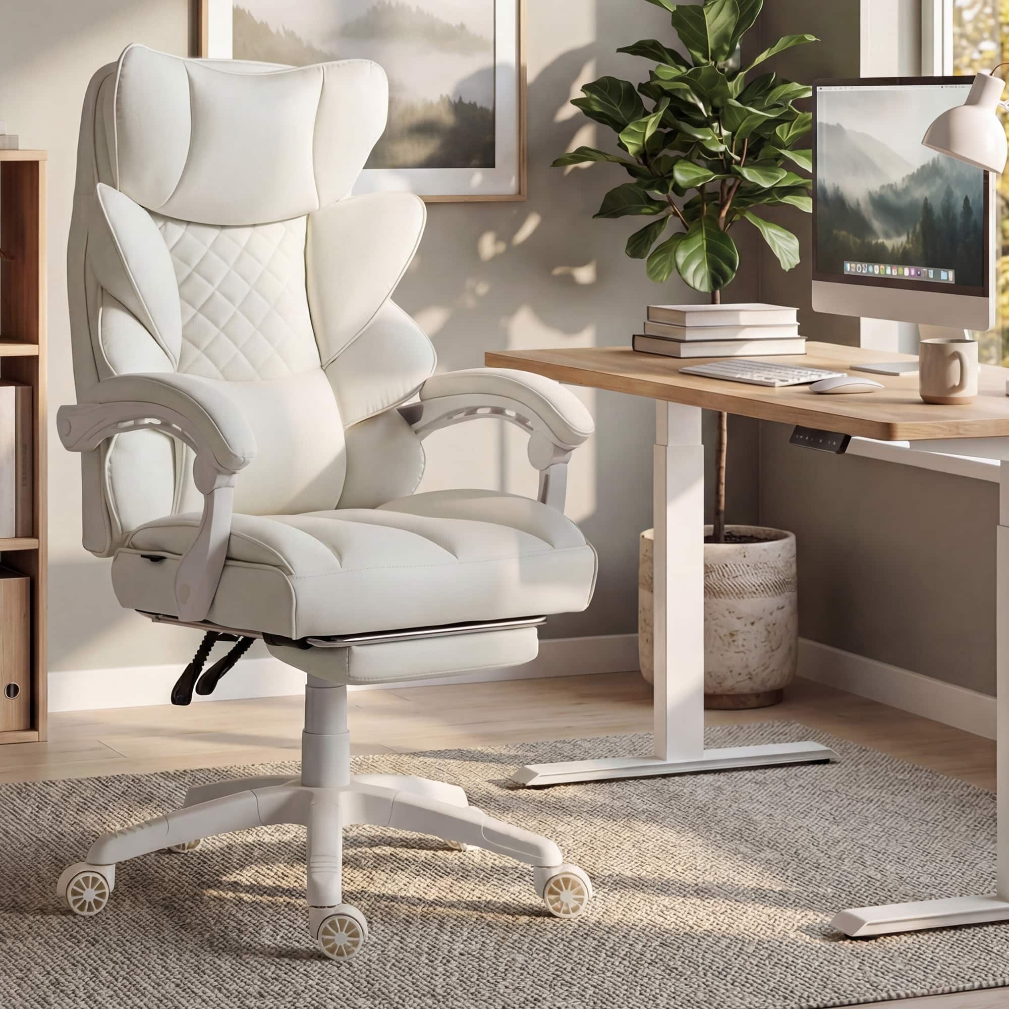 Dowinx - Big and Tall Office Chair with Pocket Spring Cushion,High Back Computer Gaming Chairs with Adjustable Armrests - White fabric price history on PriceWatchPro