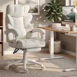 Dowinx - Big and Tall Office Chair with Pocket Spring Cushion,High Back Computer Gaming Chairs with Adjustable Armrests - White fabric