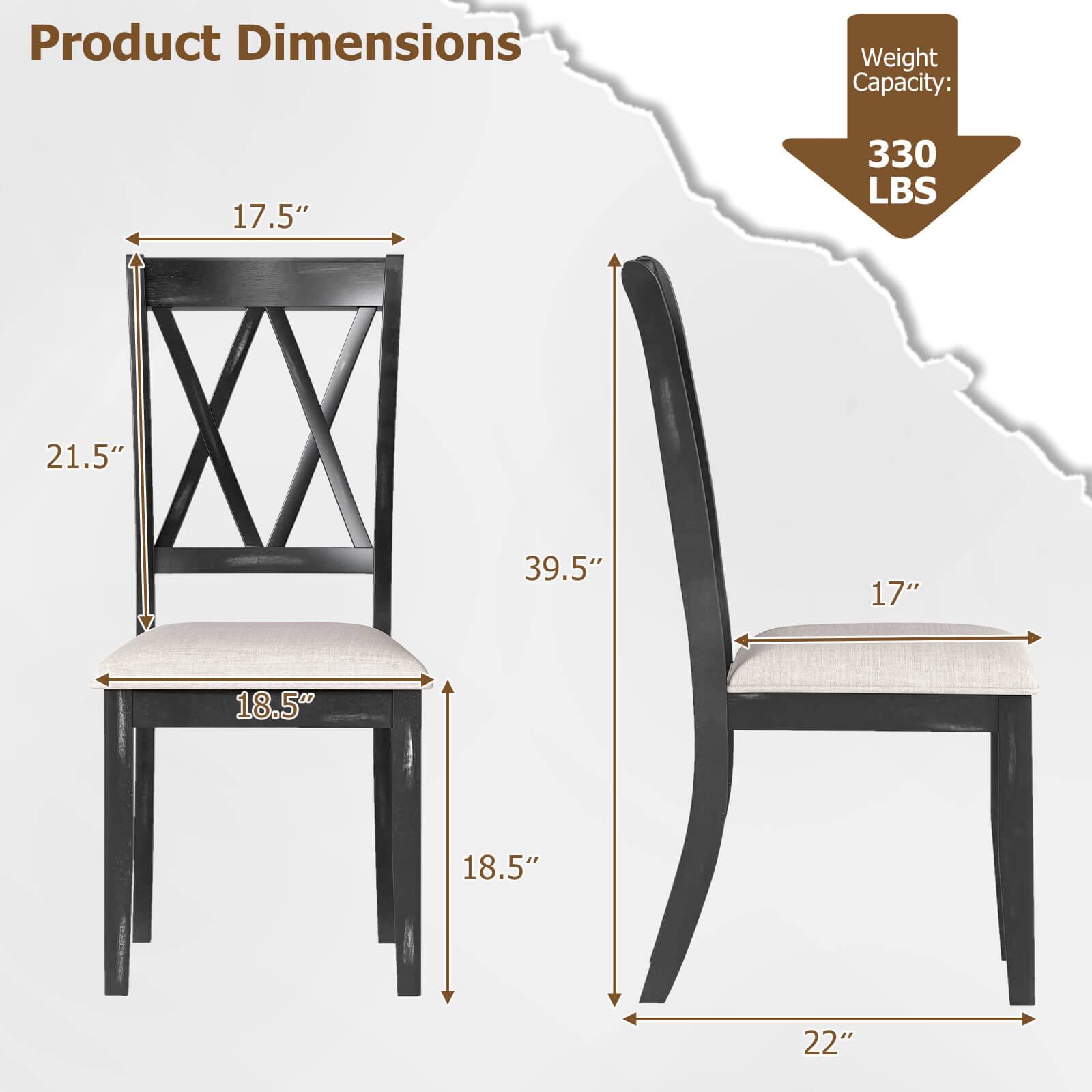 Product Dimensions

- 17.5" (height)
- 21.5" (height)
- 18.5" (seat width)
- 18.5" (seat depth)
- 39.5" (overall height)
- 17" (seat width)
- 22" (seat depth)

Weight Capacity: 330 LBS