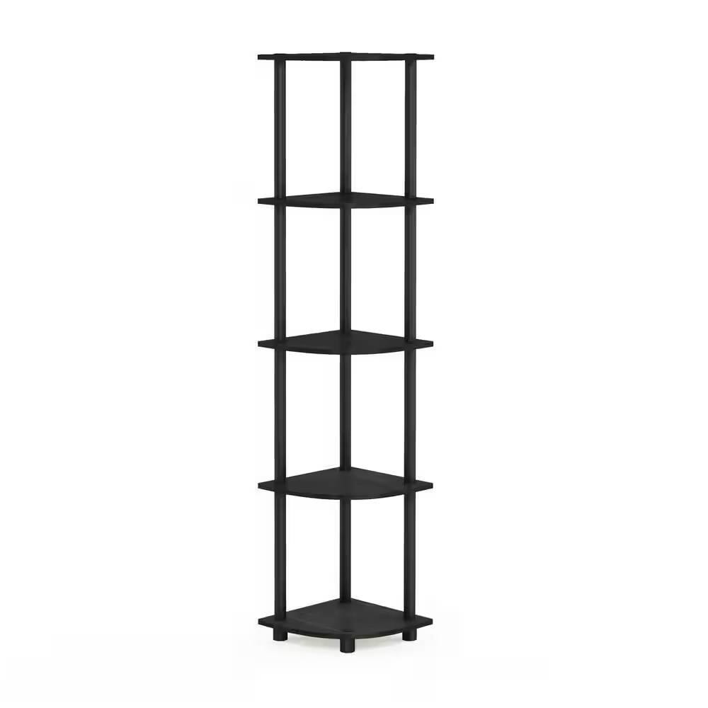 Left. Hivvago - 5-Shelf Modern Corner Bookcase in Espresso Black Wood Finish - Espresso Black Wood Finish.
