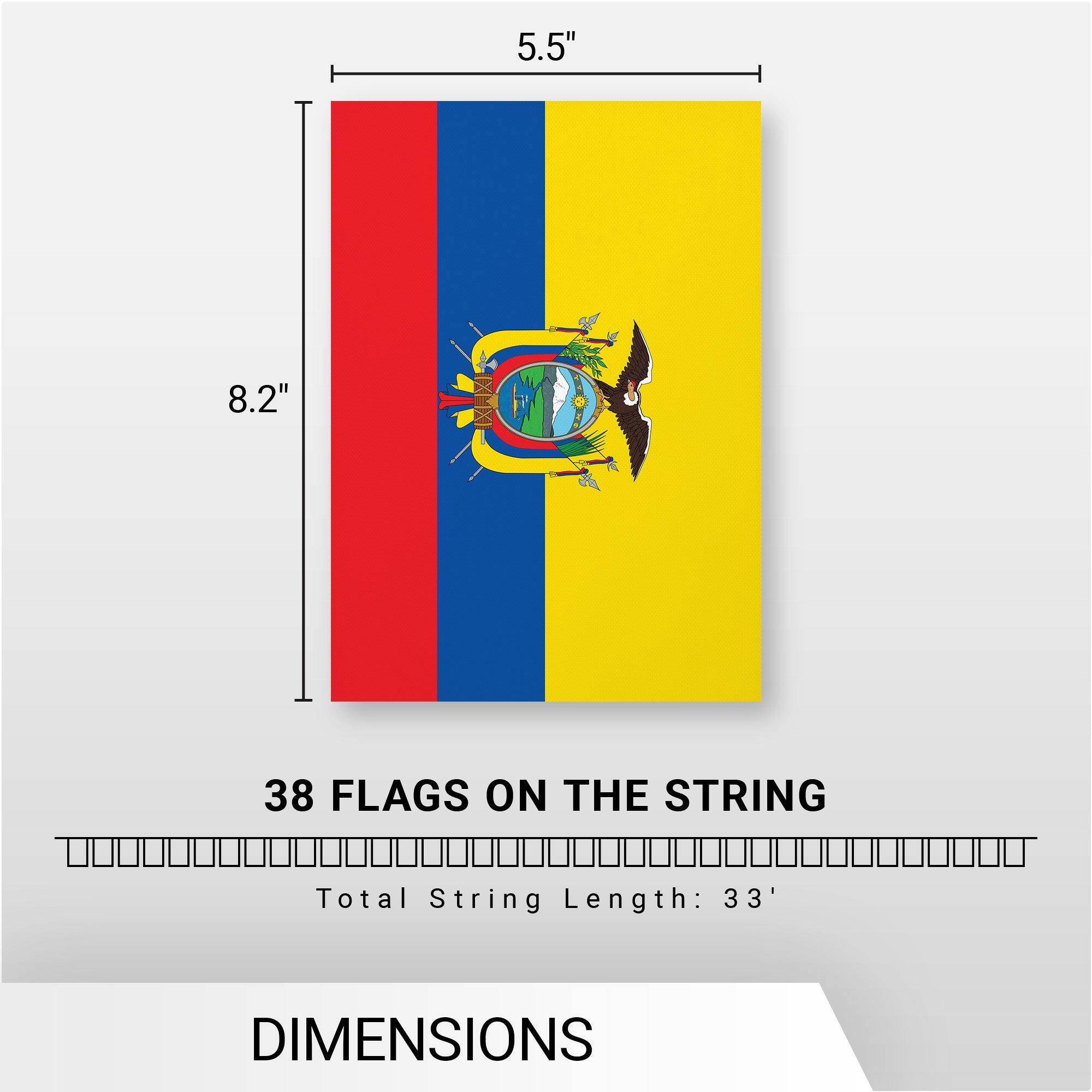 5.5"  
8.2"  
38 FLAGS ON THE STRING  
Total String Length: 33'  
DIMENSIONS