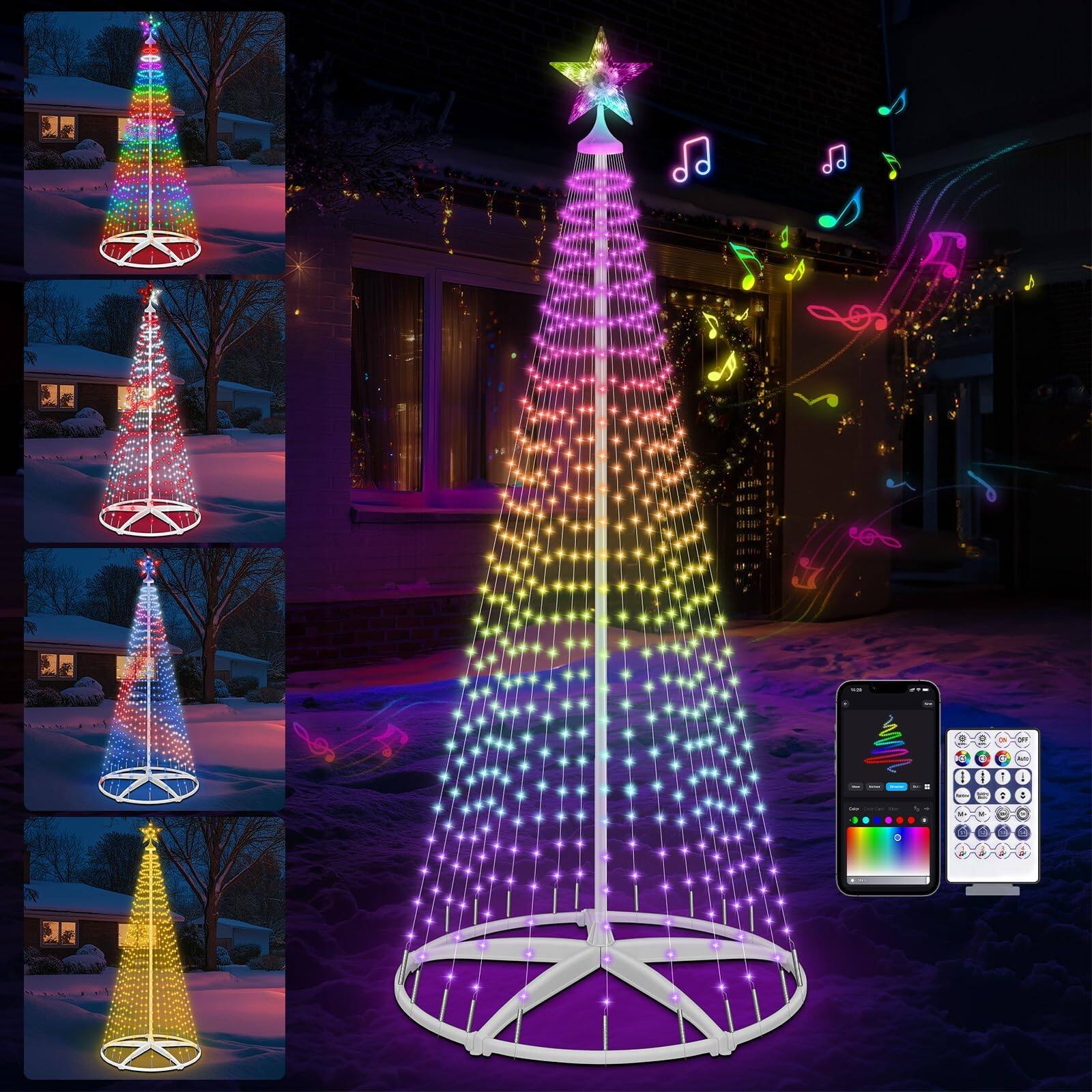 Front. Skar Audio - Christmas Cone Tree Lights Led Dimmable With 12 Modes Remote Control Light Show Artificial Xmas - Rgb 7.5 FT.