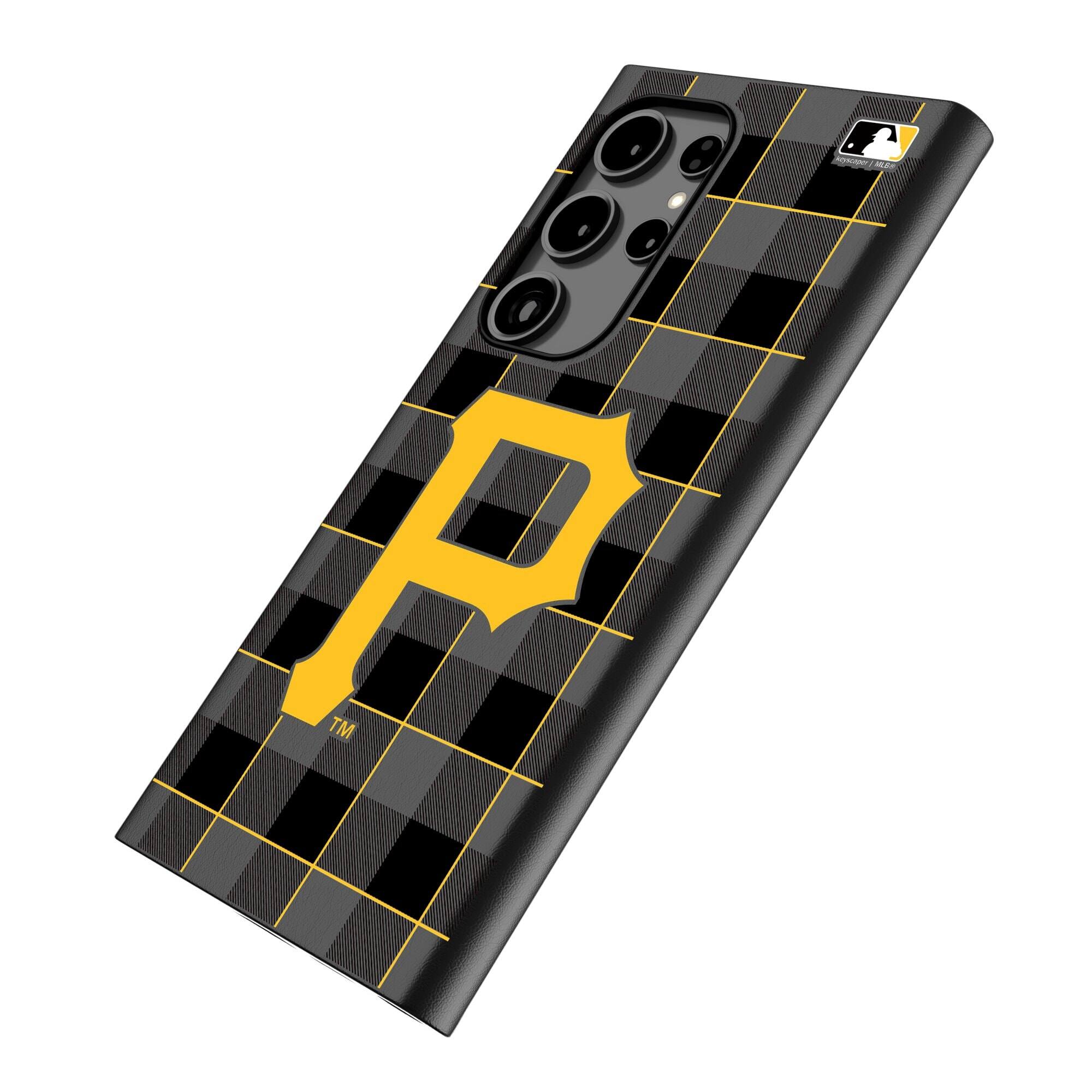 Alt View 1. Keyscaper - Pittsburgh Pirates Plaid Galaxy Magnetic Bump Case - S24 - Black.