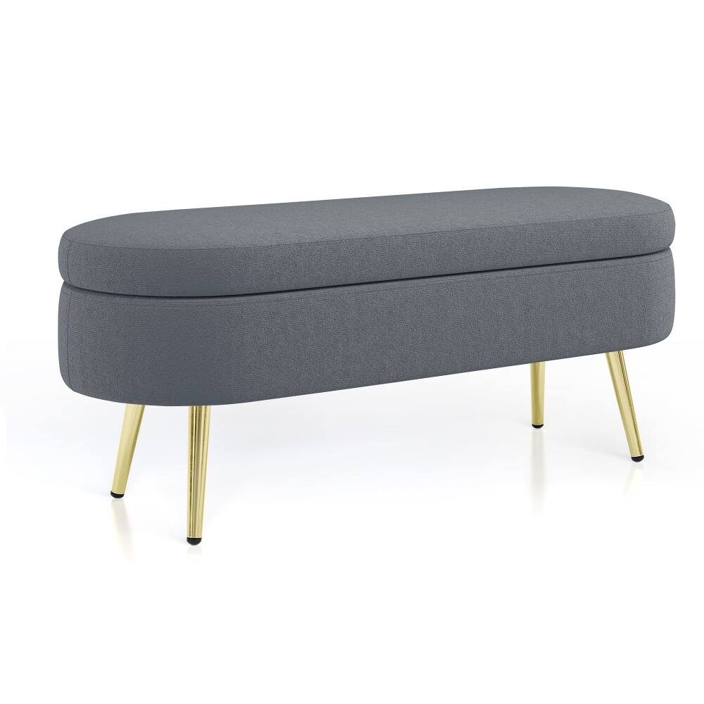 Alt View 8. Ropilly - Ropilly Oval Storage Ottoman Bench, Dark Gray Flannel Extra Seating with Metal Legs - Dark Gray.