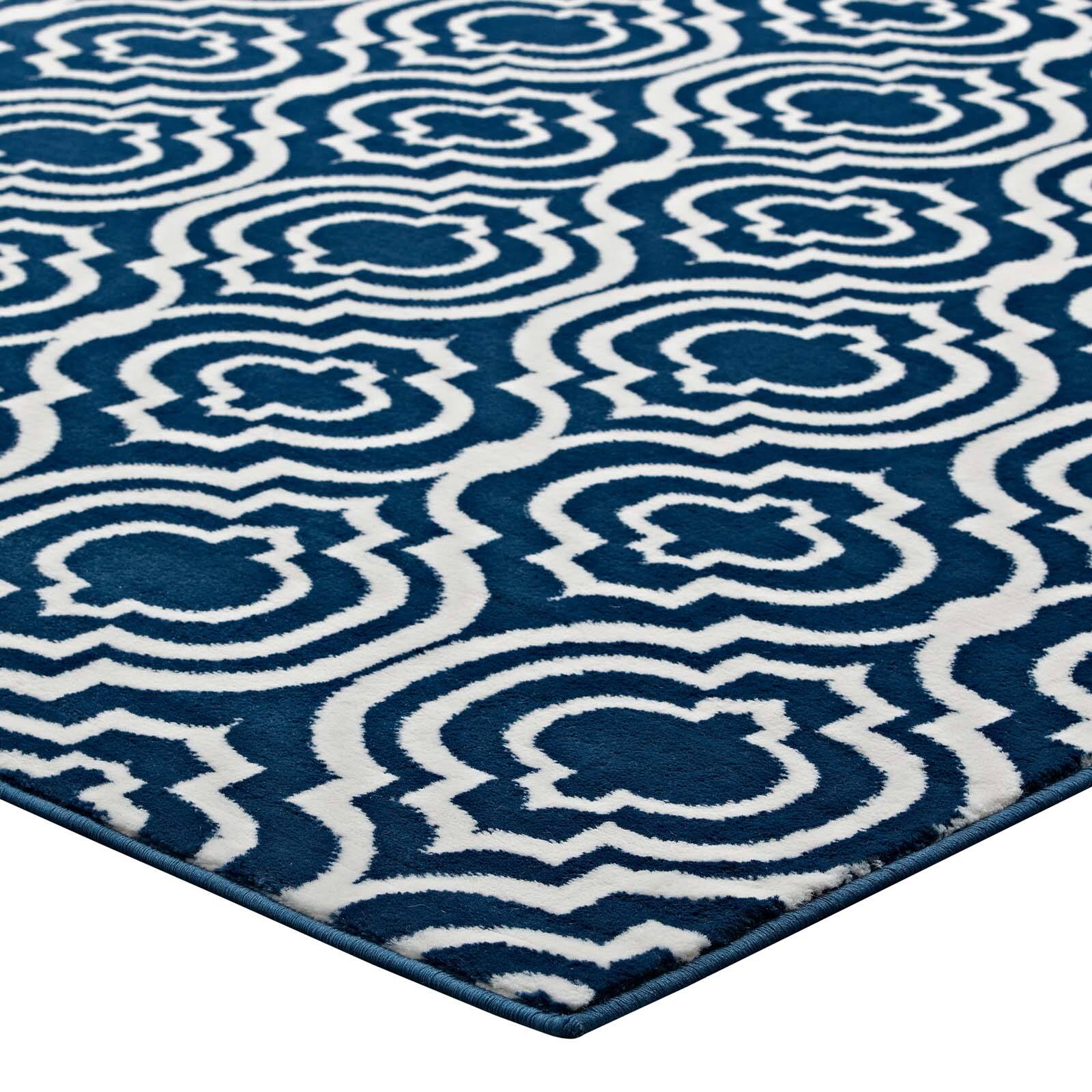 Alt View 2. Modway - Frame Transitional Moroccan Trellis Area Rug - Moroccan Blue and Ivory.