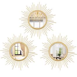 Skar Audio - 3 Sunburst Mirrors For Wall Decorative Metal Small Sets Decor Hanging Sculpture Bedroom Living Room Entryway - Sunburst- Gold 12 inch