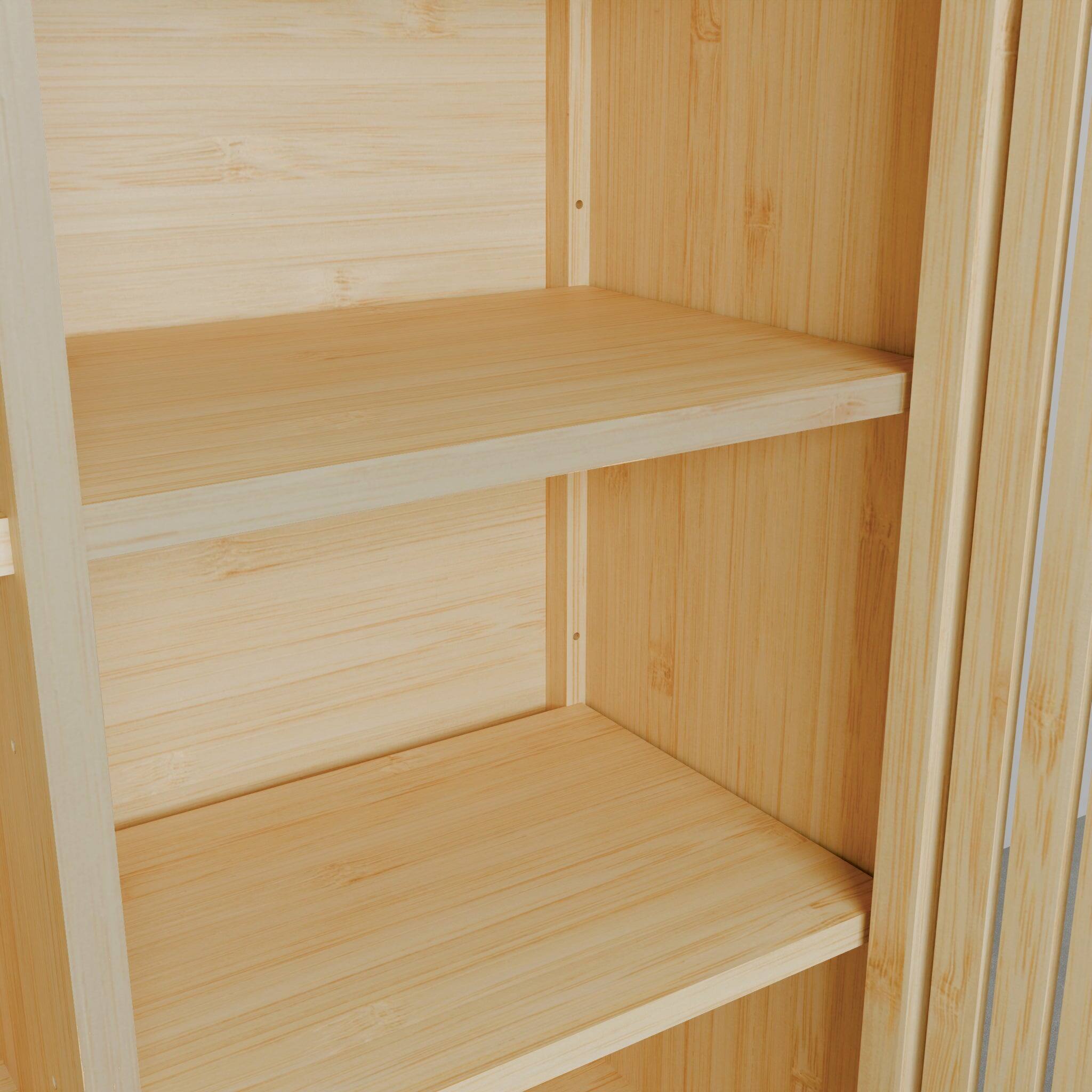 Alt View 7. Boyel Living - Large Capacity Single Door Bamboo Storage Cabinet with Open Shelves Slim Freestanding Organizer - Natural.