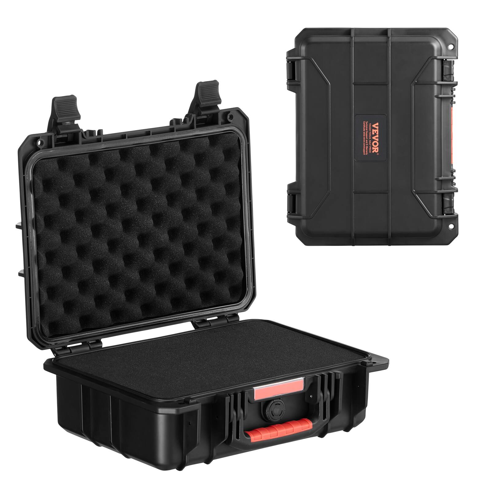Front. VEVOR - Weatherproof Hard Case, Heavy Duty Protective Dry Box Case with Pre-cut Foam, and Retractable Pull Handles for Travel - Black.