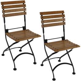 Sunnydaze - European Chestnut Wood Folding Bistro Dining Chair - Set of 2 - Brown