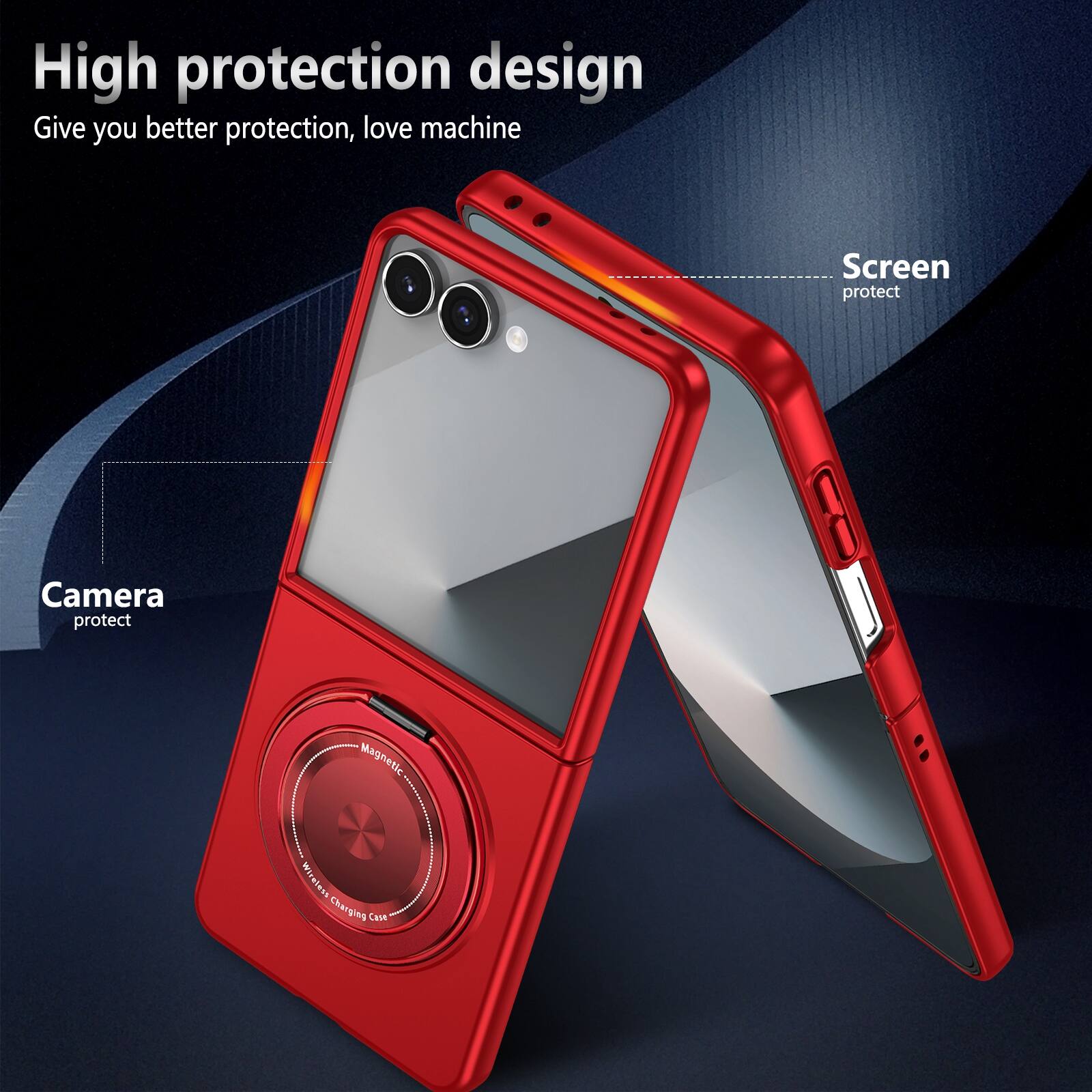 High protection design  
Give you better protection, love machine  

Screen protect  
Camera protect  

Magnetic LAN Wireless Charging Case