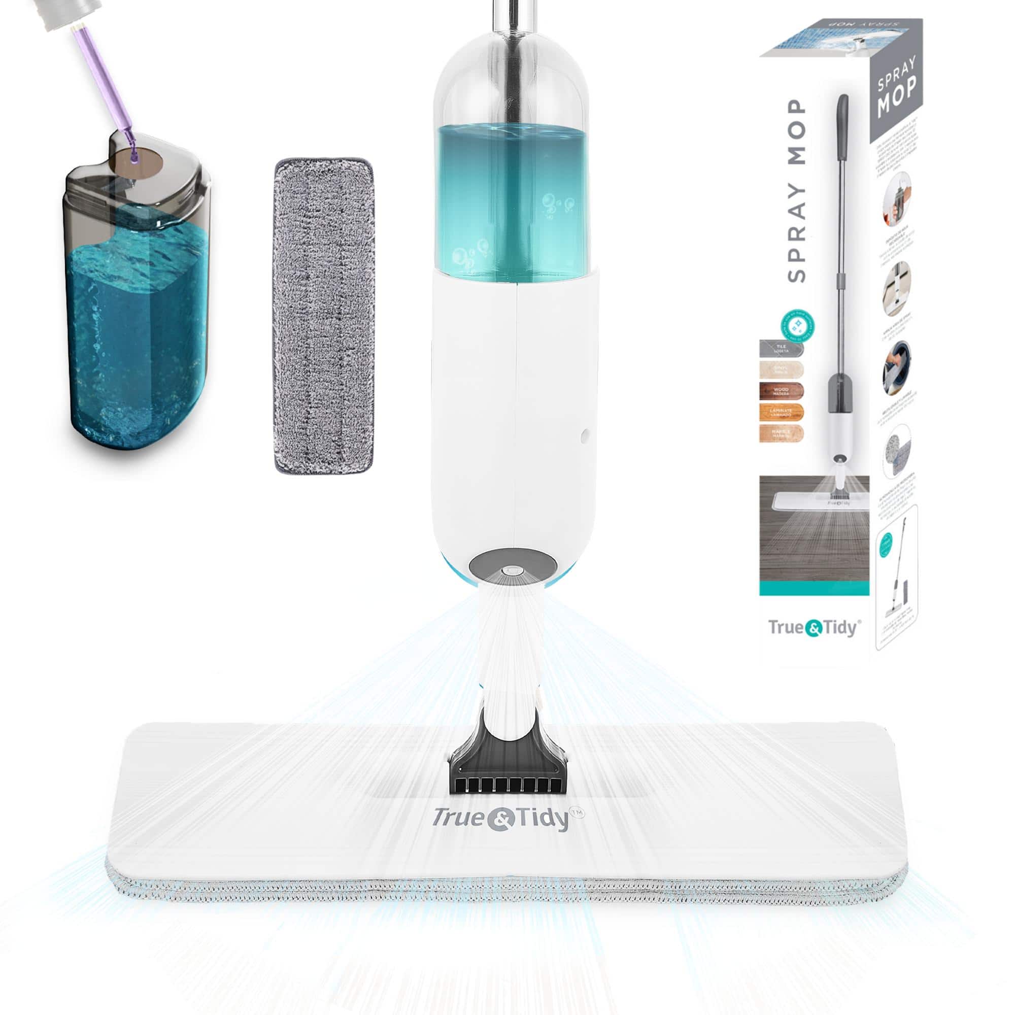True & Tidy - Multi-Surface Spray Mop With Refillable Bottle - WHITE
