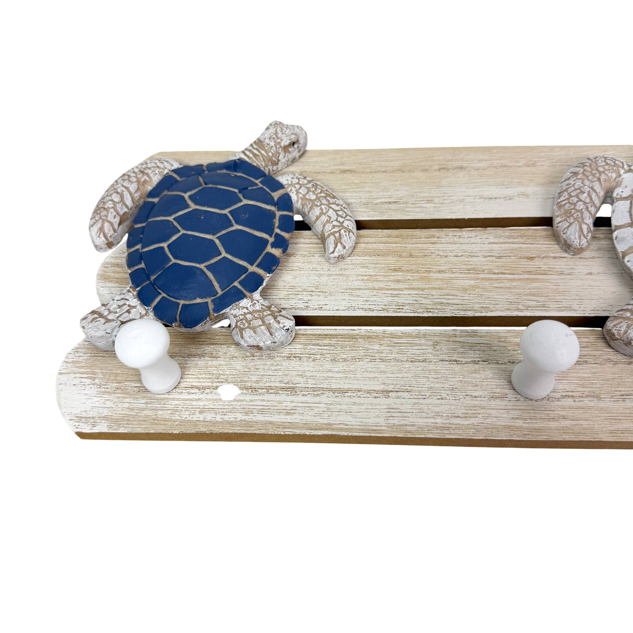 Alt View 9. Chesapeake Bay - Sea Turtle Wall Hook Rack 4 Peg Distressed Wood Resin 19 Inch Coastal - Blue.