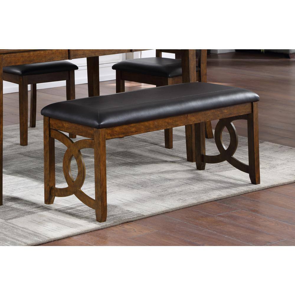 Back. New Classic Furniture - Furniture Gia 46" Solid Wood and Faux Leather Bench in Brown - Brown.