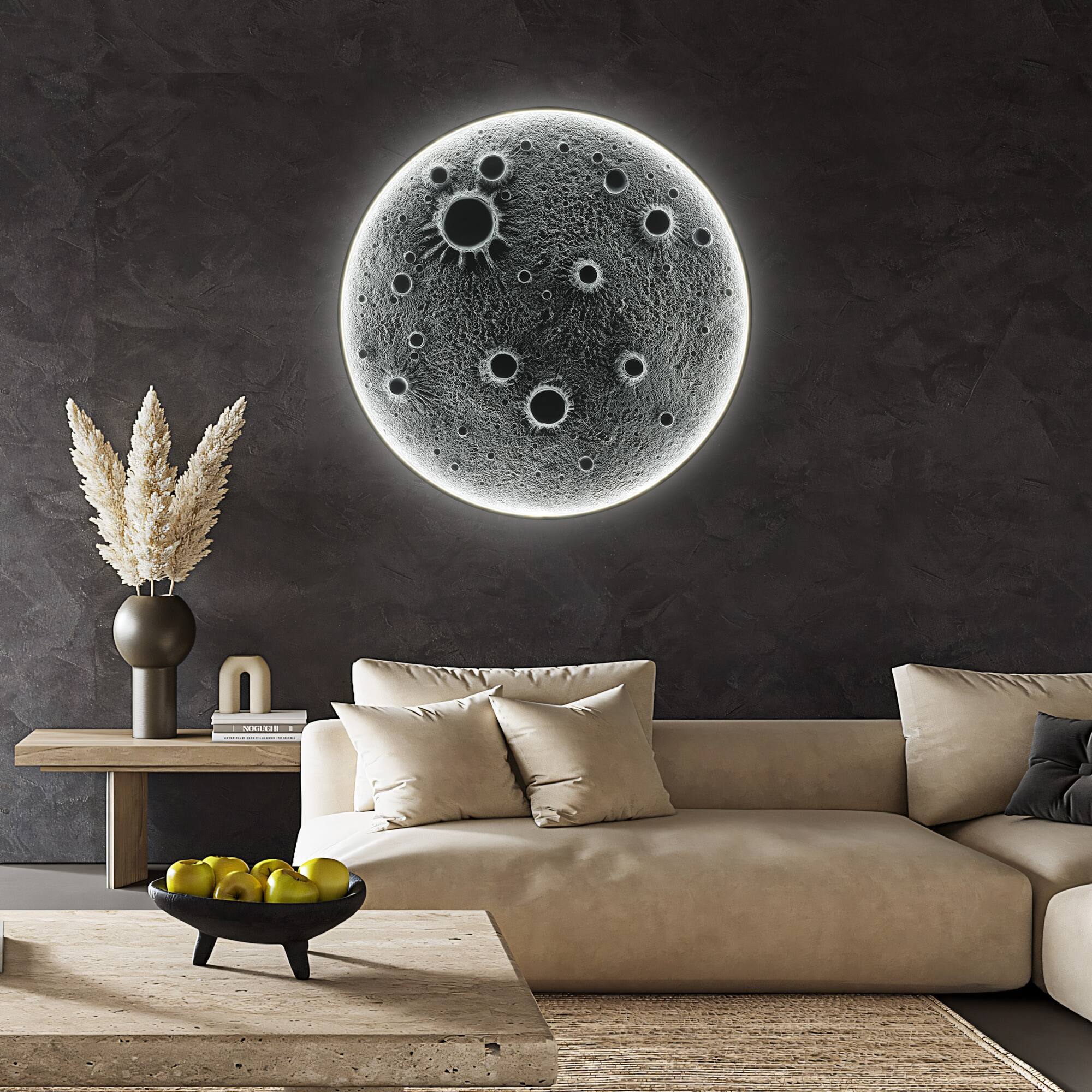 Alt View 2. Boyel Living - 40 Inch Realistic Resin Moon Wall Light Plug In Dimmable LED Moon Sconce with Remote Control Meteorite Crater Texture.