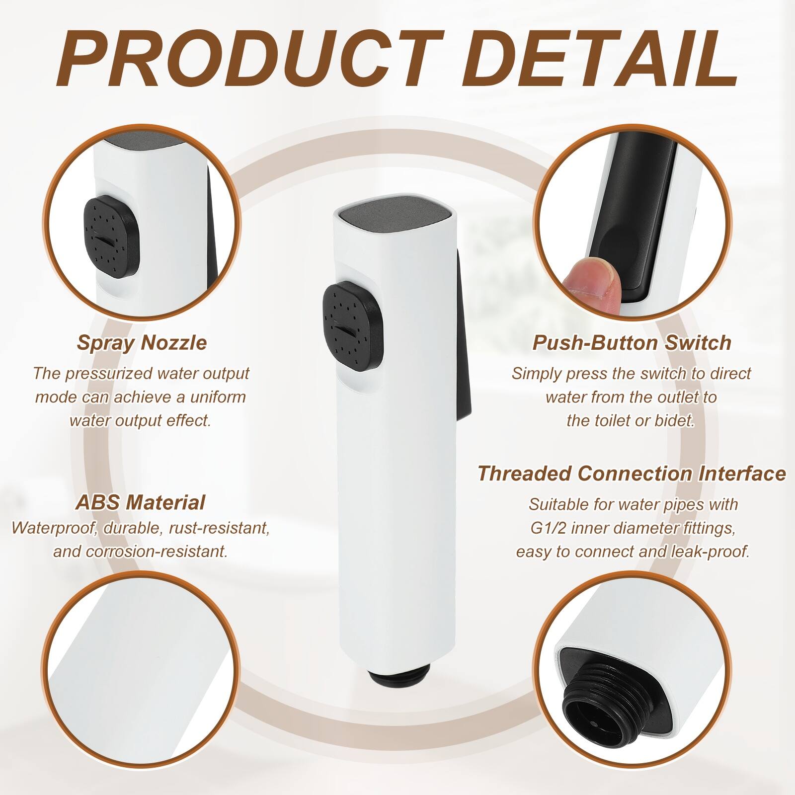 Unique Bargains Handheld Bidet Sprayer for Toilet, ABS Bathroom Sprayer ...