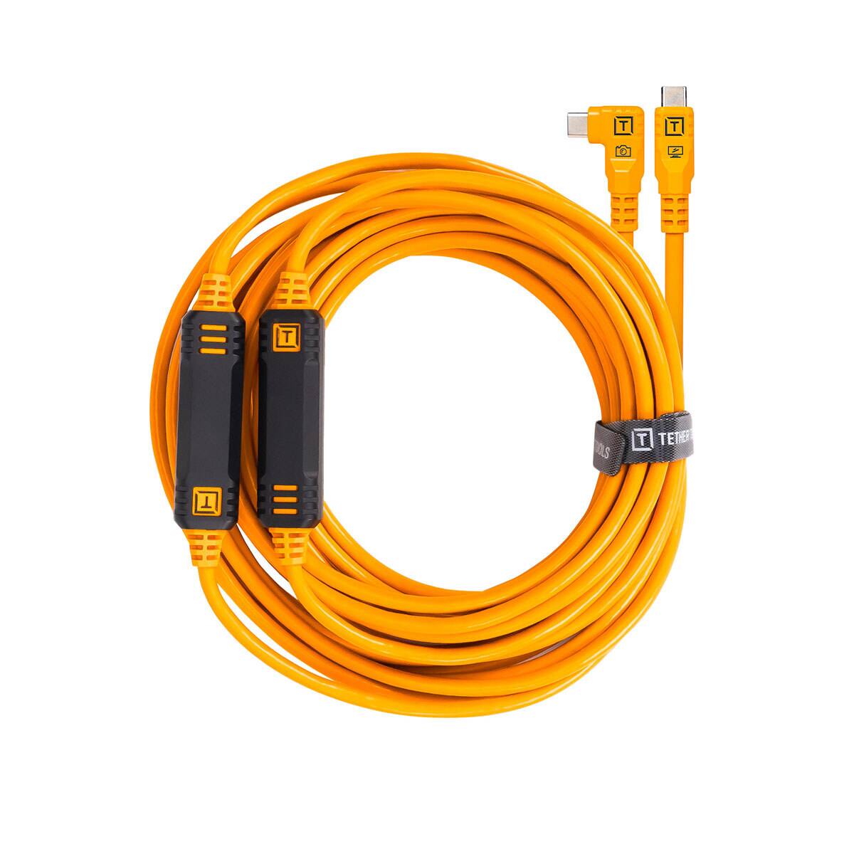Alt View 4. Tether Tools - Tether Tools LeverLock Plate and TetherPro Optima 10G 31' USB-C Straight to USB-C Right Angle Cable, Orange.
