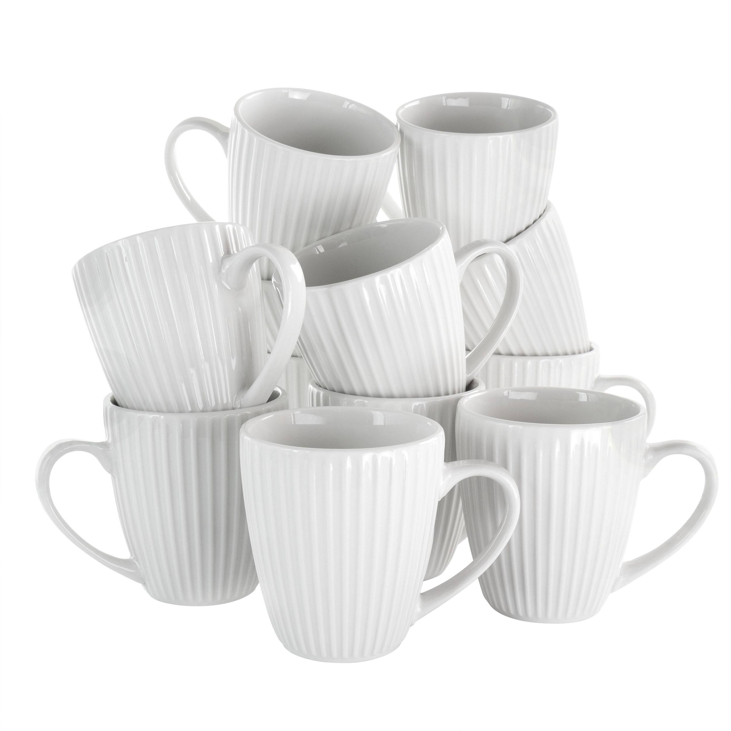 Front. Elama - Elama Elle 12 Piece Round Porcelain Mug Set in White - White.