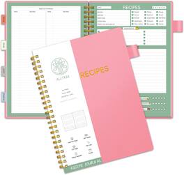 KERDOM - Recipe Notebook to Write Your Own Recipes, Sprial Recipe Record Organizer with Tabs for Family Cooking Lover, 120 Pages - Pink-A5