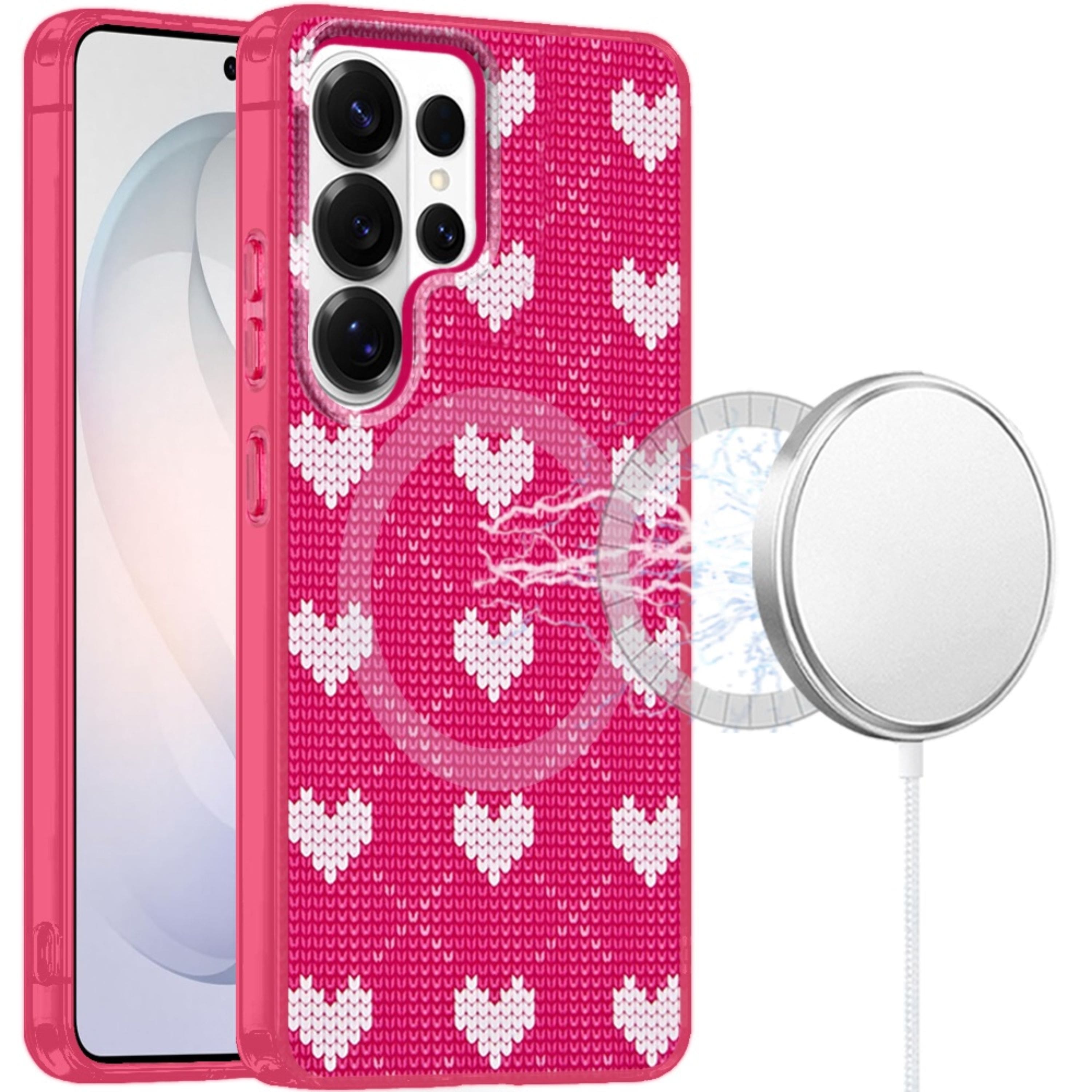 Kitcheniva - Dual Layer Magnetic Circle Case With Tempered Glass For Samsung Galaxy S26 Ultra Hearts On Pink - Multicolor price history on PriceWatchPro