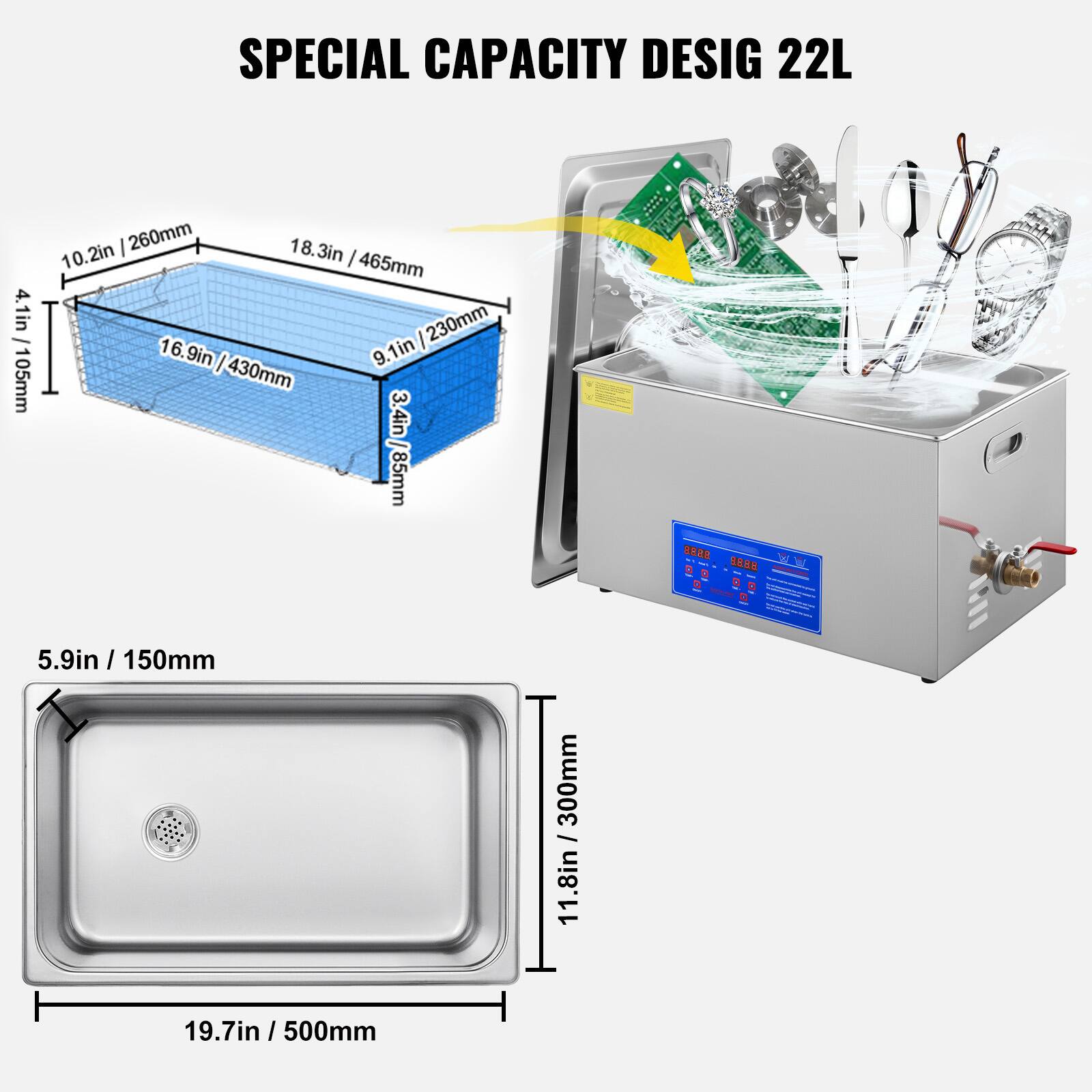 SPECIAL CAPACITY DESIG 22L

4.1in / 105mm
10.2in / 260mm
18.3in / 465mm
16.9in / 430mm
9.1in / 230mm
3.4in / 85mm

5.9in / 150mm
11.8in / 300mm
19.7in / 500mm