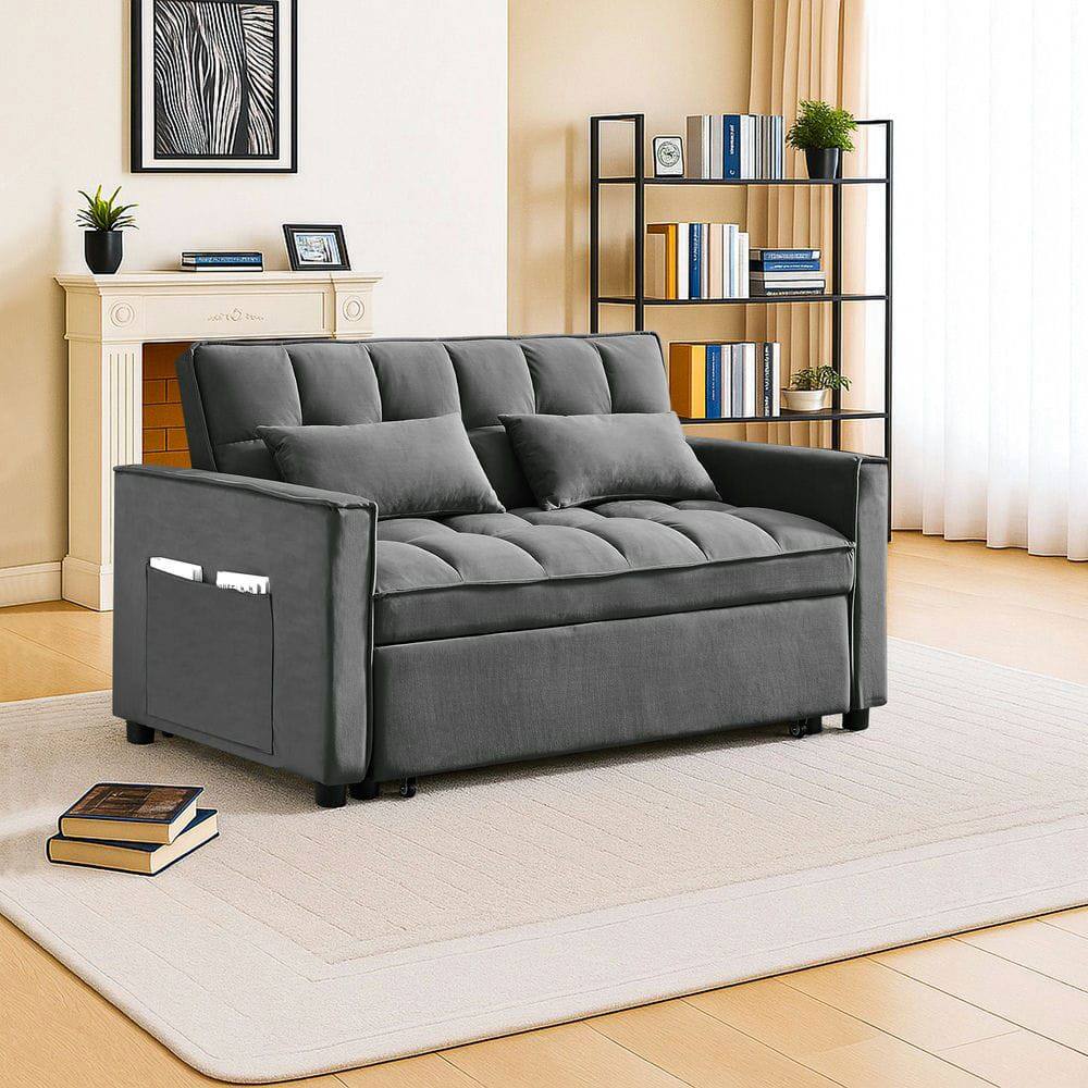 Alt View 6. Resenkos - 54 Inch Adjustable Sofa Bed with Adjustable Backrest, Dual Armrests and Side Storage Pocket for Living Room - Medium grey.