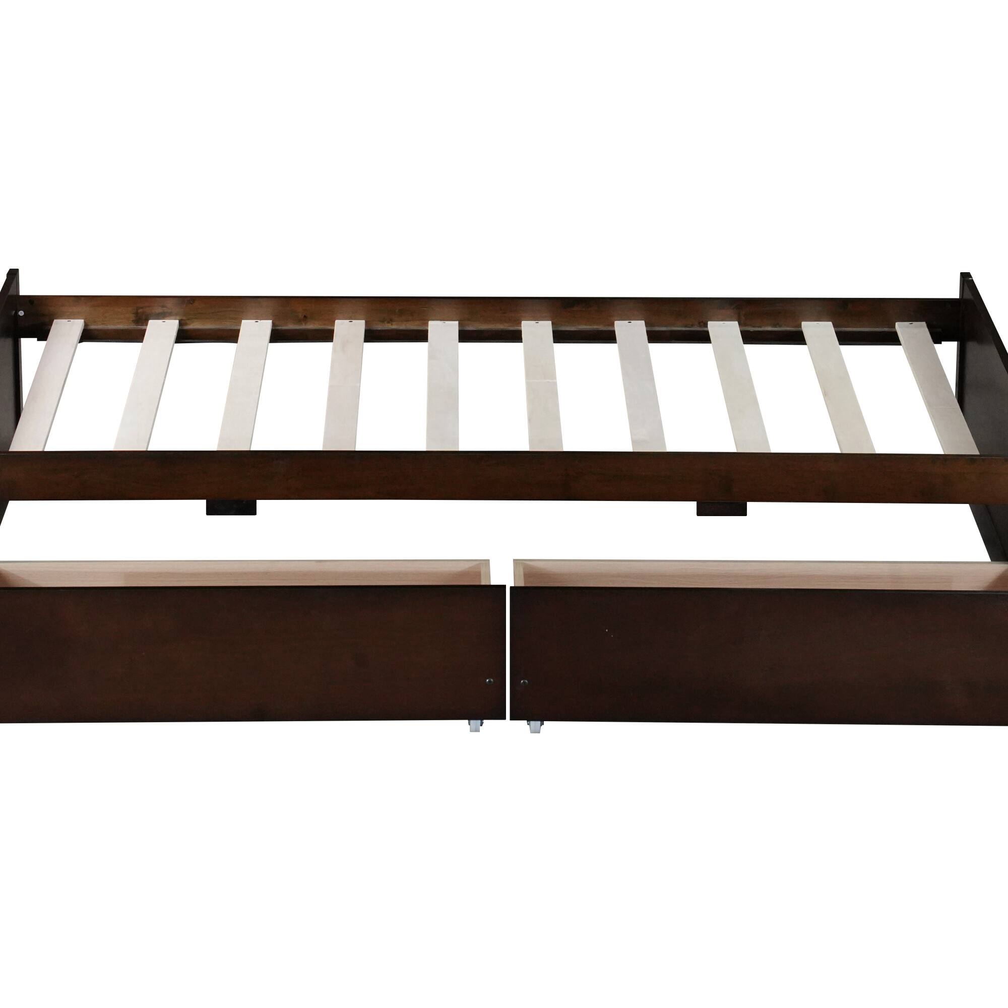 Alt View 2. GOODSILO - Twin Size Platform Bed with Two Underbed Storage Drawers for Space-Saving Bedroom Organization - Espresso.