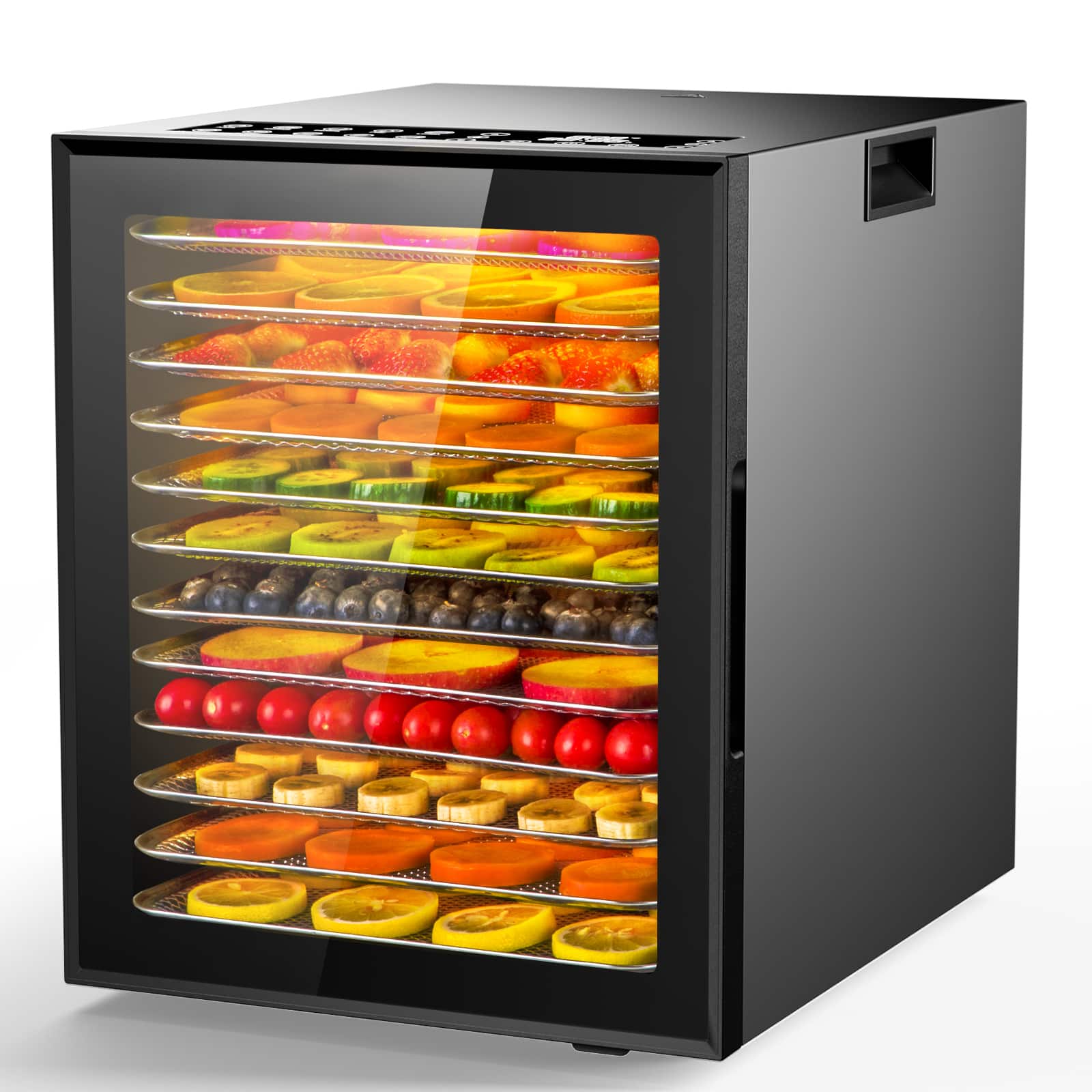 KEINVE - Food Dehydrator for Jerky, 12 Stainless Steel Trays, 10 Presets, 165℉ Temperature Control, 48H Timer, 850W Dryer Machine - Black