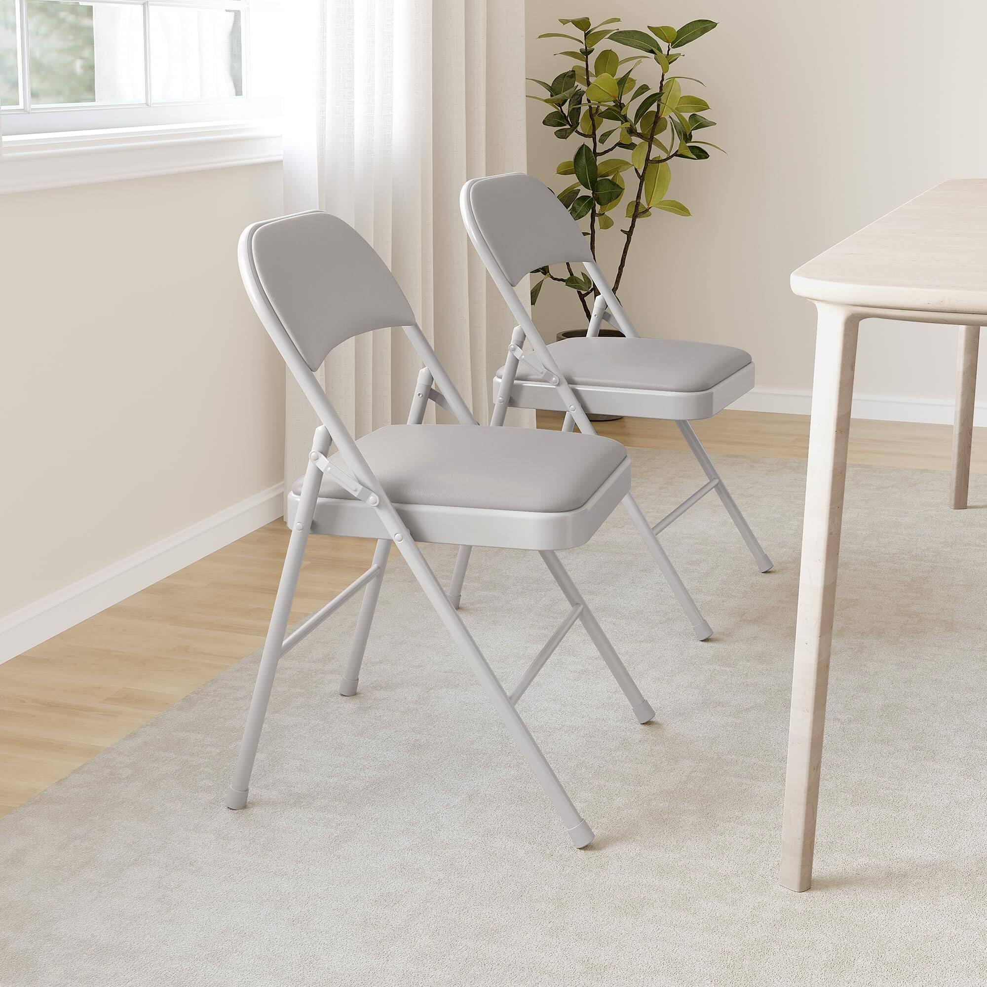 Alt View 3. Homhougo - 2 Pack Grey Folding Chairs with Padded Cushion and Back, Folding Chairs for Outside - Gray.