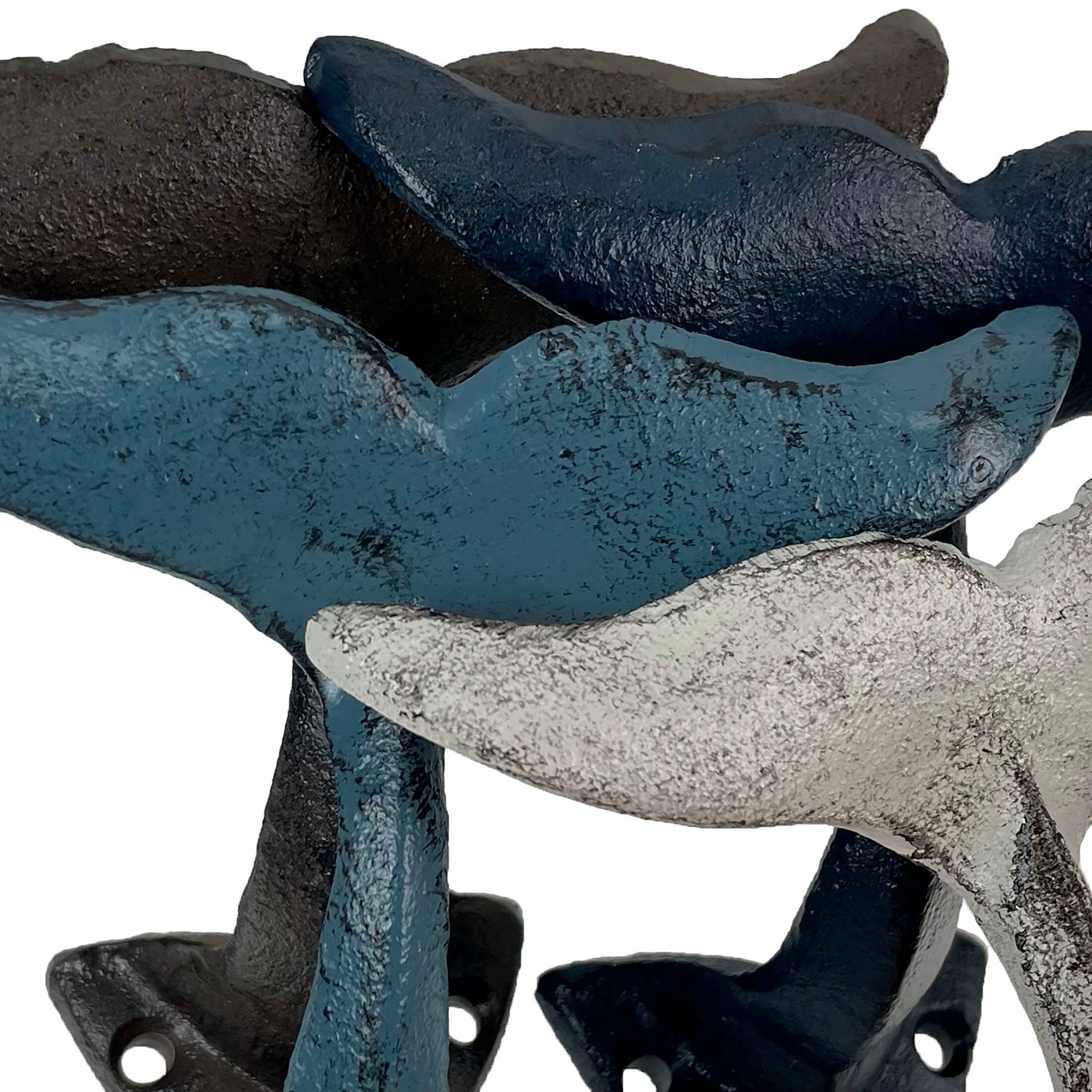 Alt View 2. Zeckos - Zeckos Colorful Coastal Cast Iron Whale Tail Set of 4 Wall Hooks - Natural.