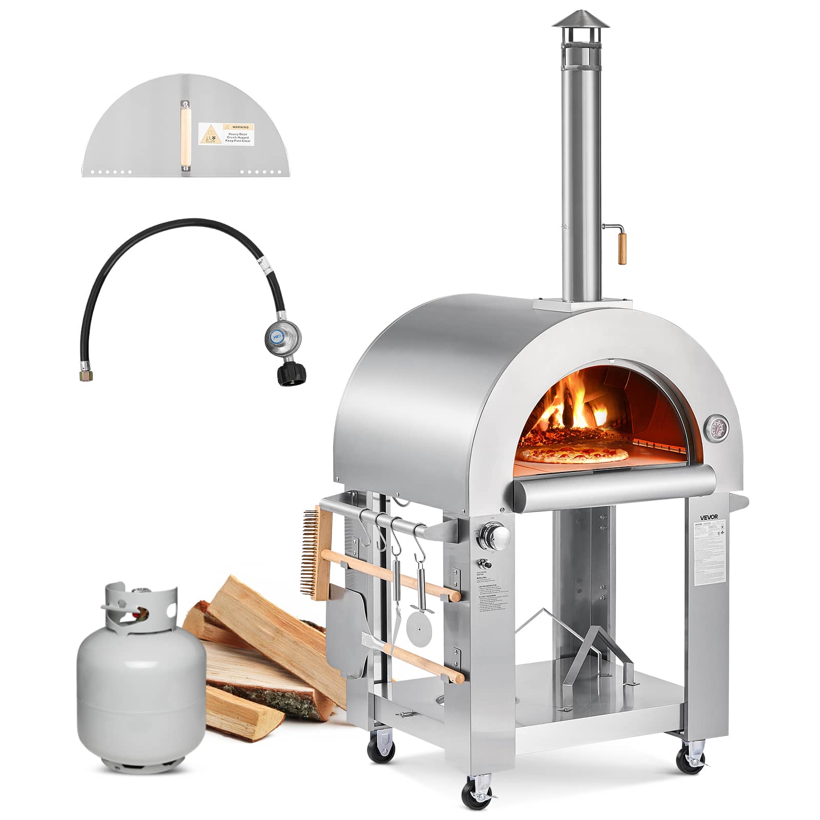 VEVOR - Dual Fuel Pizza Oven Outdoor, 26 in Portable Pizza Oven, Pellet & Gas Powered Outdoor Pizza-Maker with Pizza-Stone - Black (spray)
