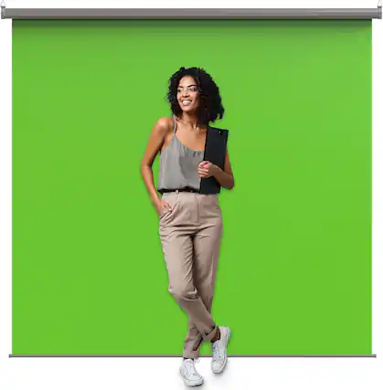 Front. KHOMO GEAR - Green Screen 84 x 84 in – XL Pull-Down Backdrop with Gray Case for Studio, Streaming & Content.