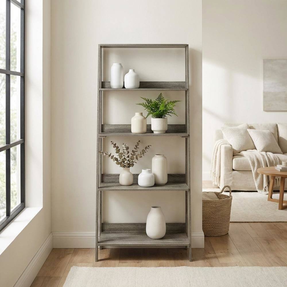 Left. FurniFact - Contemporary Engineered Wood Bookcase with Stable Shelves - Grey Oak.