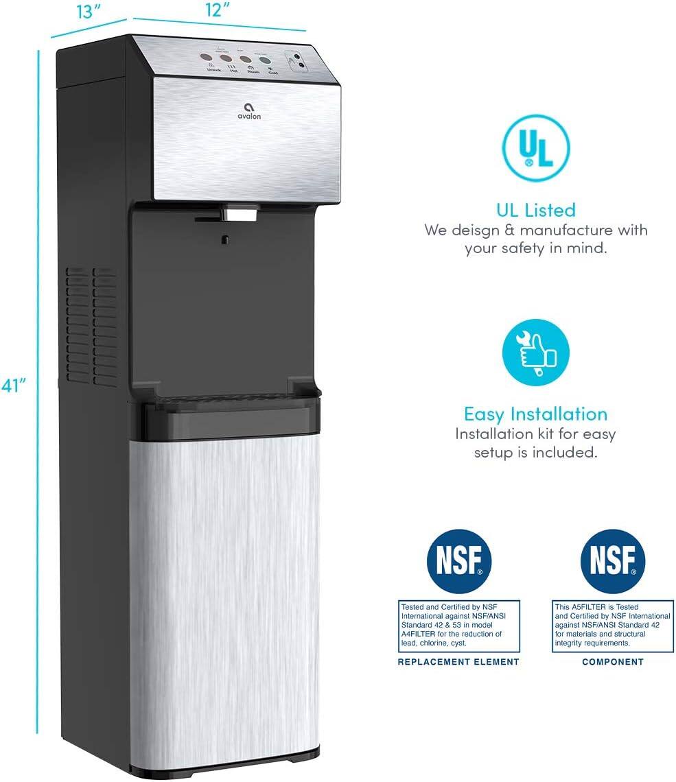 13" 12" 41"  
avalon  

UL Listed  
We design & manufacture with your safety in mind.  

Easy Installation  
Installation kit for easy setup is included.  

NSF  
Tested and Certified by NSF International against NSF/ANSI Standard 42 & 53 in model MFILTER for the reduction of lead, chlorine, cyst.  

NSF  
This ASFILTER is Tested and Certified by NSF International against NSF/ANSI Standard 42 for materials and structural integrity requirements.  

REPLACEMENT ELEMENT COMPONENT