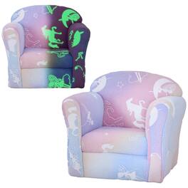 Qaba - Kids Sofa Chair, Toddler Sofa with Glow in The Dark Fairy Design & Wooden Frame, Upholstered Baby Armrest Chair - Pink-Blue