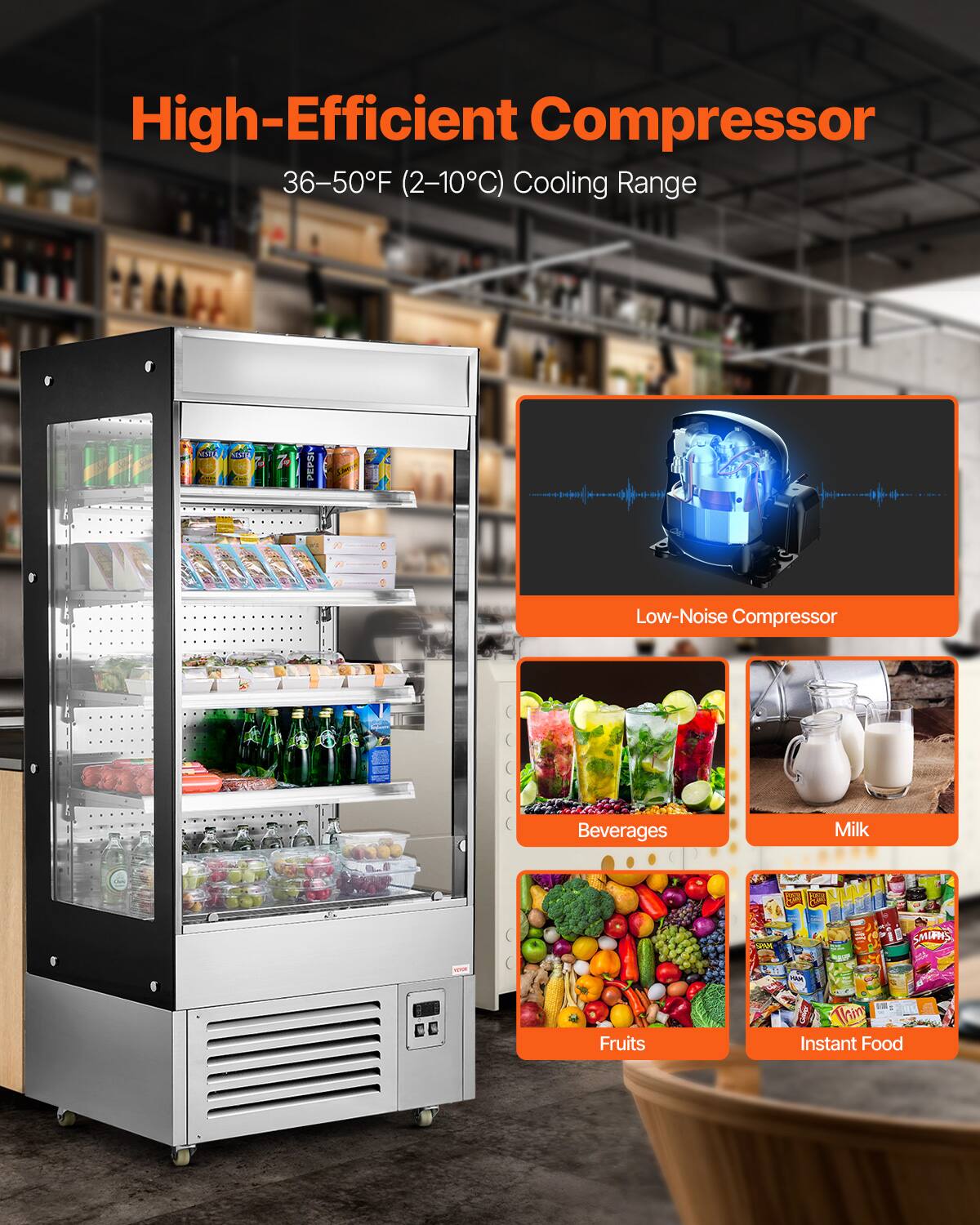 VEVOR Open Air Merchandiser, 4 Tier Shelving Commercial Refrigerator ...