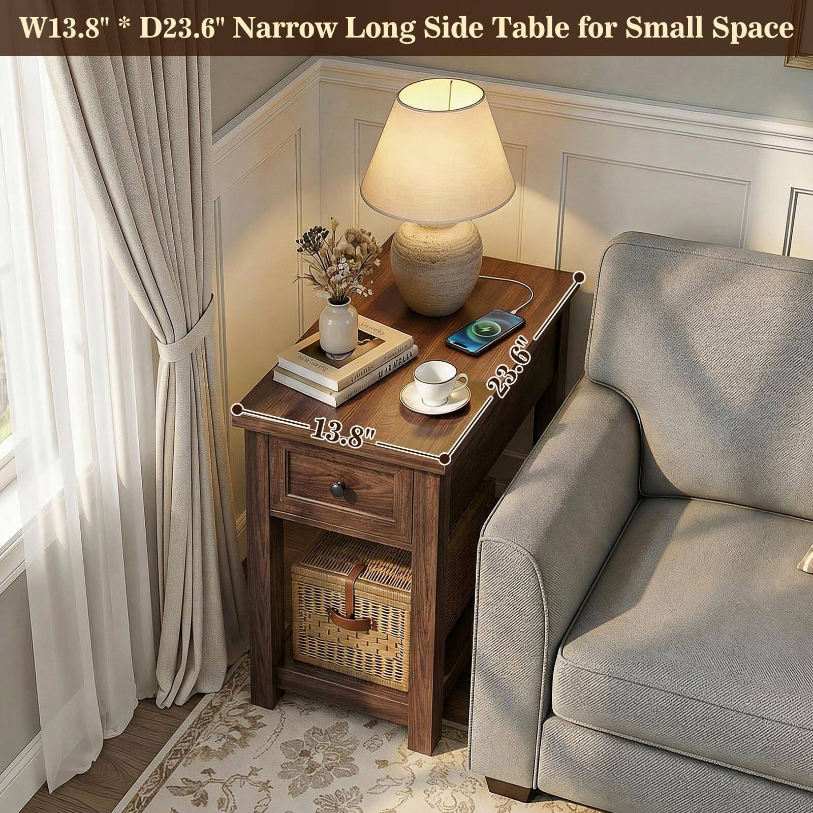 W13.8" * D23.6" Narrow Long Side Table for Small Space